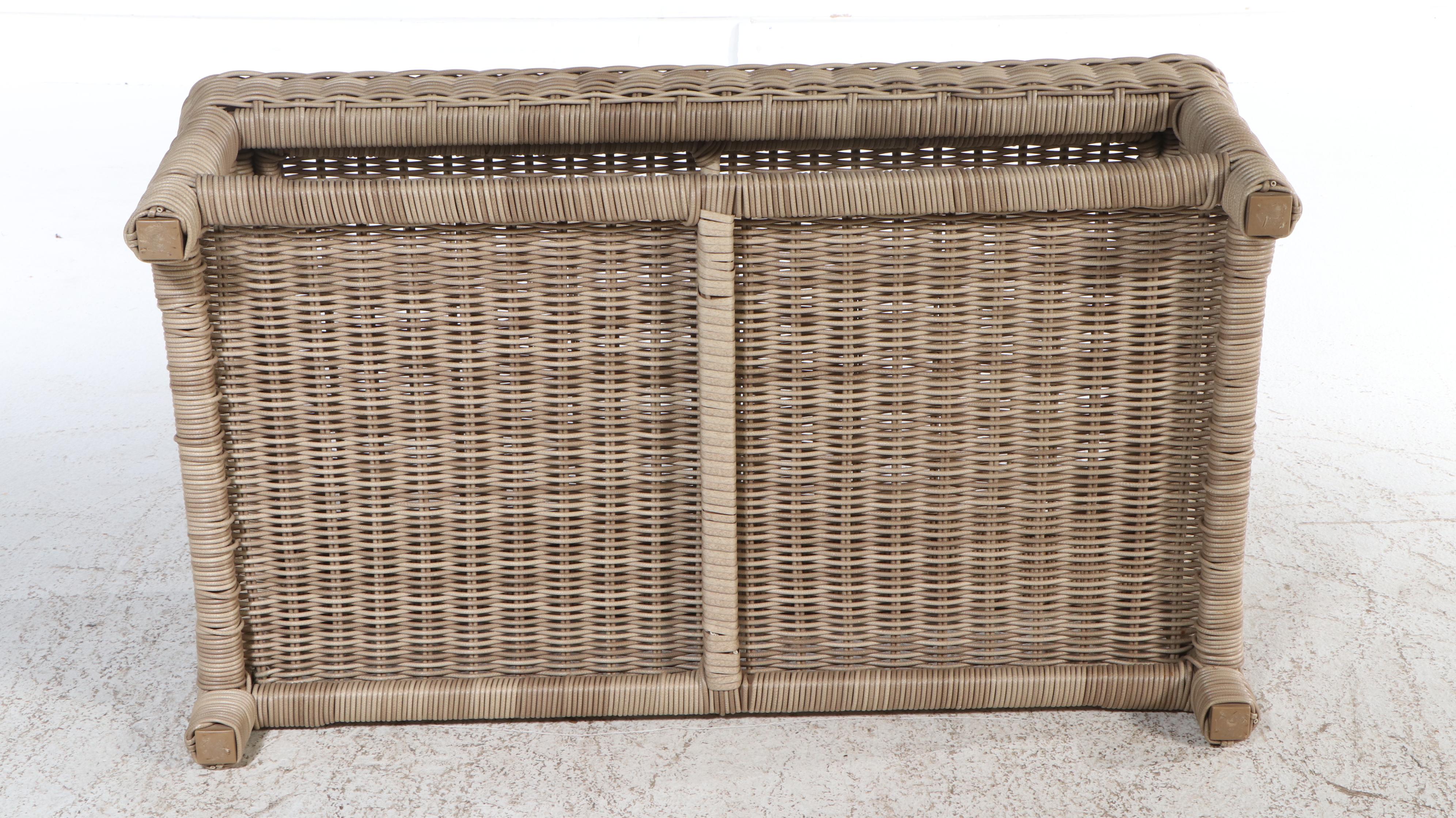 PE Rattan Sofa and Glass-Topped Coffee Table with Sunbrella Cushions