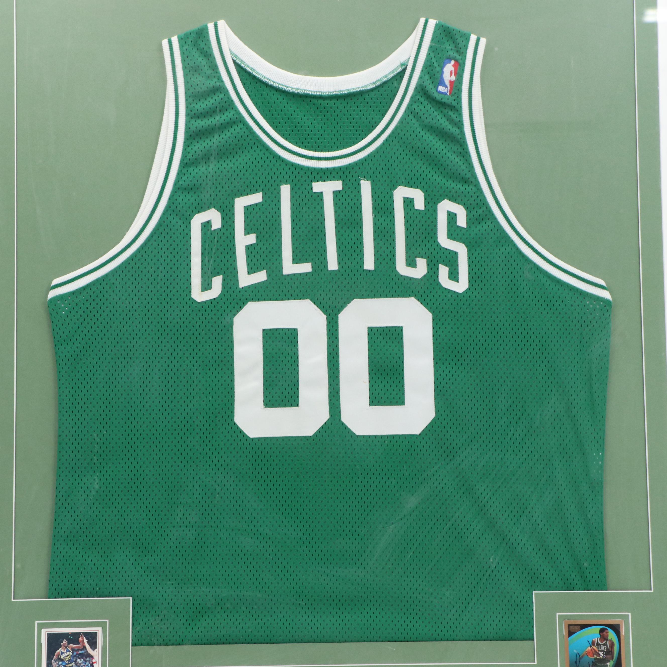 Framed Set Boston Celtics Jersey and Robert Parish Cards/Signature