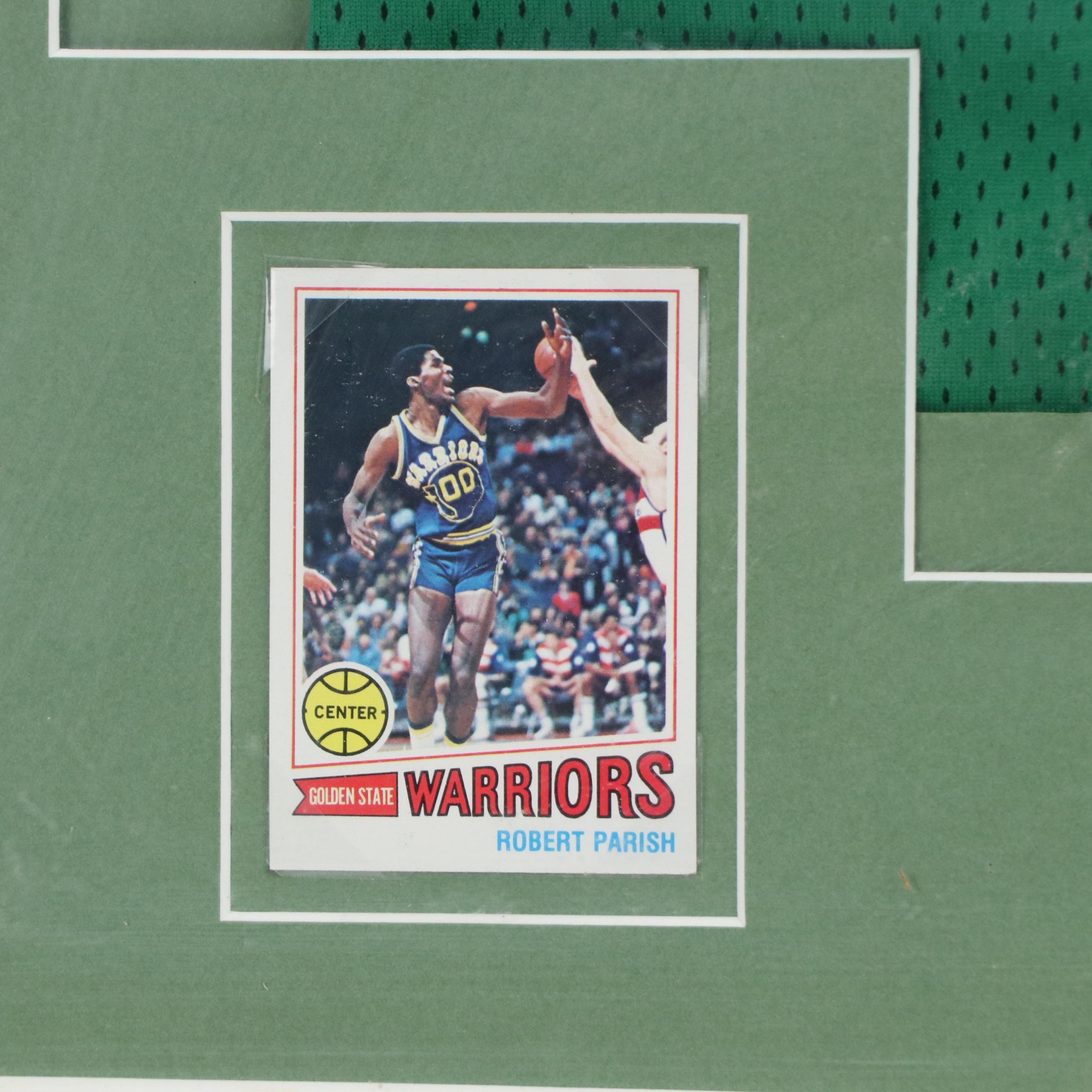 Framed Set Boston Celtics Jersey and Robert Parish Cards/Signature