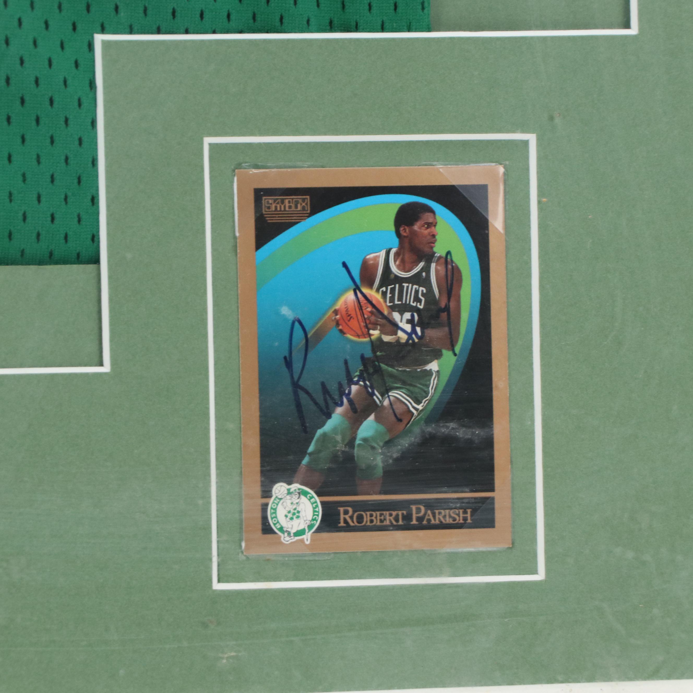 Framed Set Boston Celtics Jersey and Robert Parish Cards/Signature