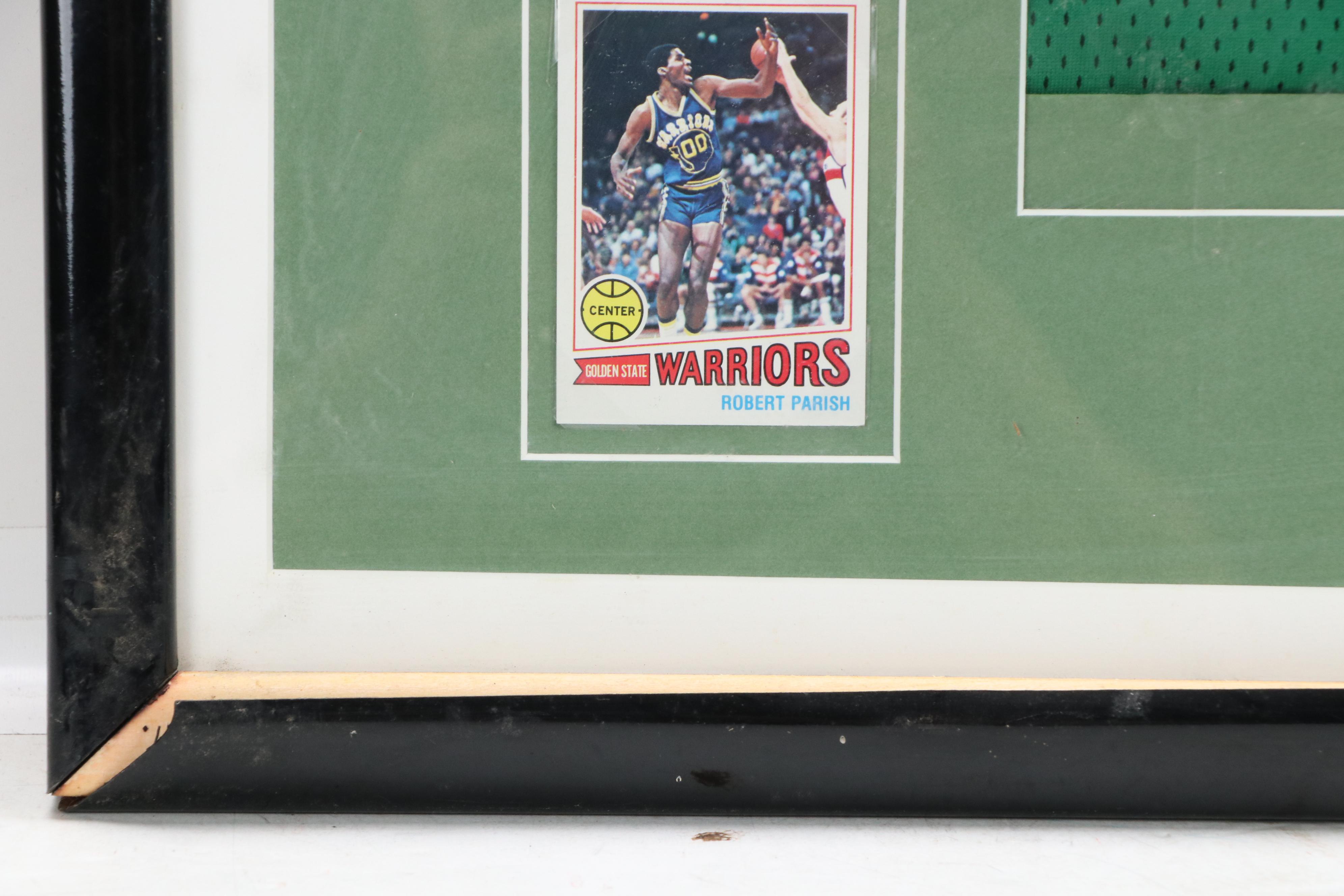 Framed Set Boston Celtics Jersey and Robert Parish Cards/Signature