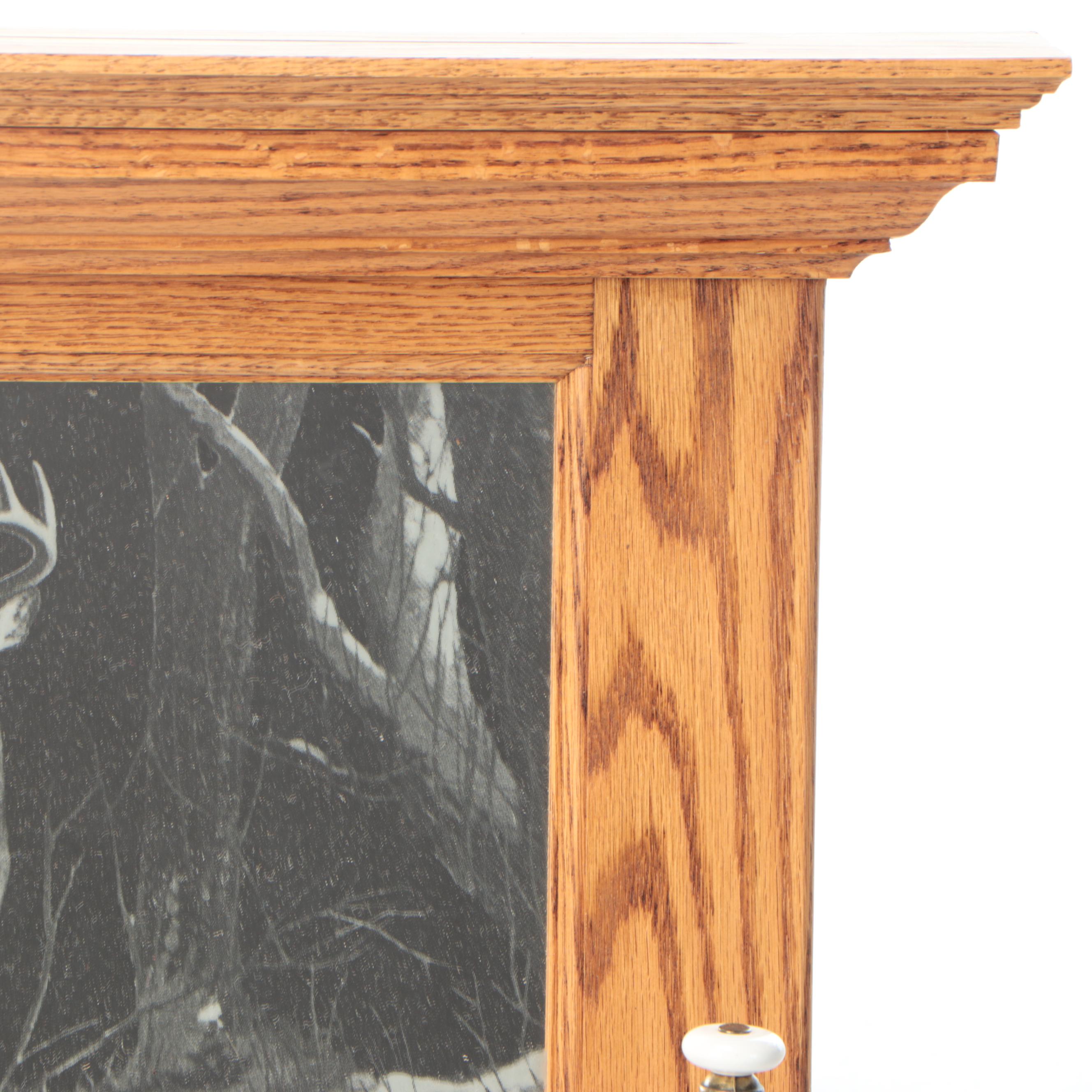 Oak Coat Rack with Etched Deer Scene Mirror