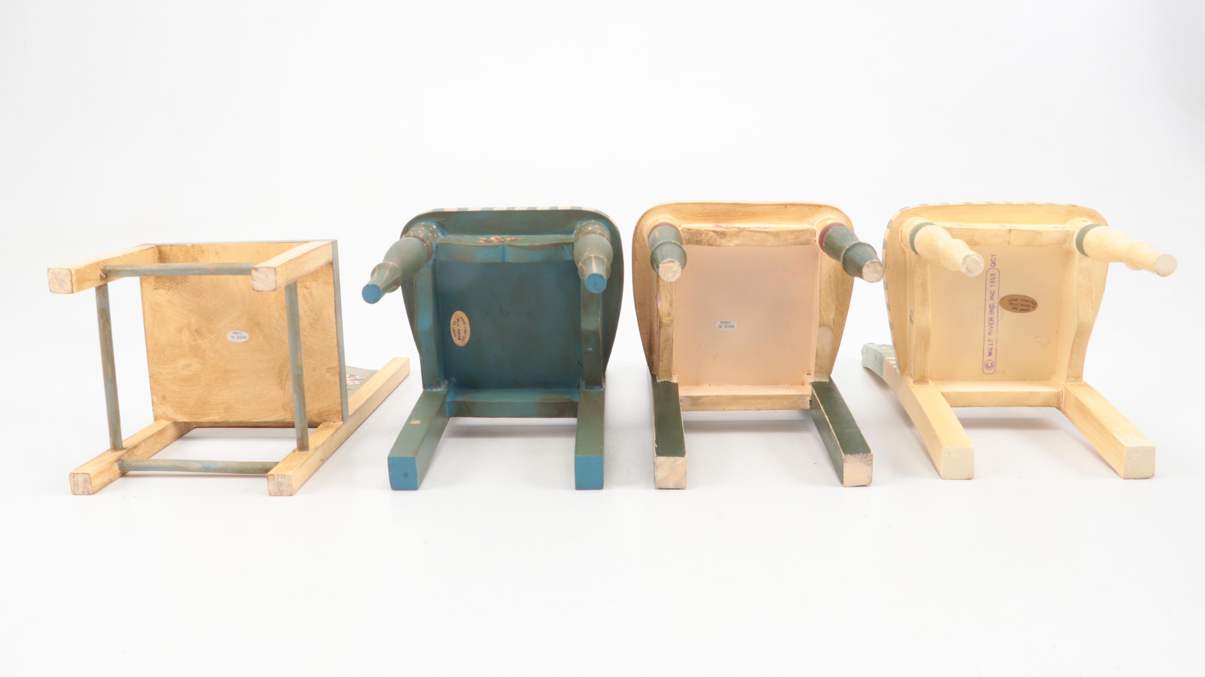 Mills River Folk Art Miniature Painted Chairs and Table, Late 20th/ Early 21st C