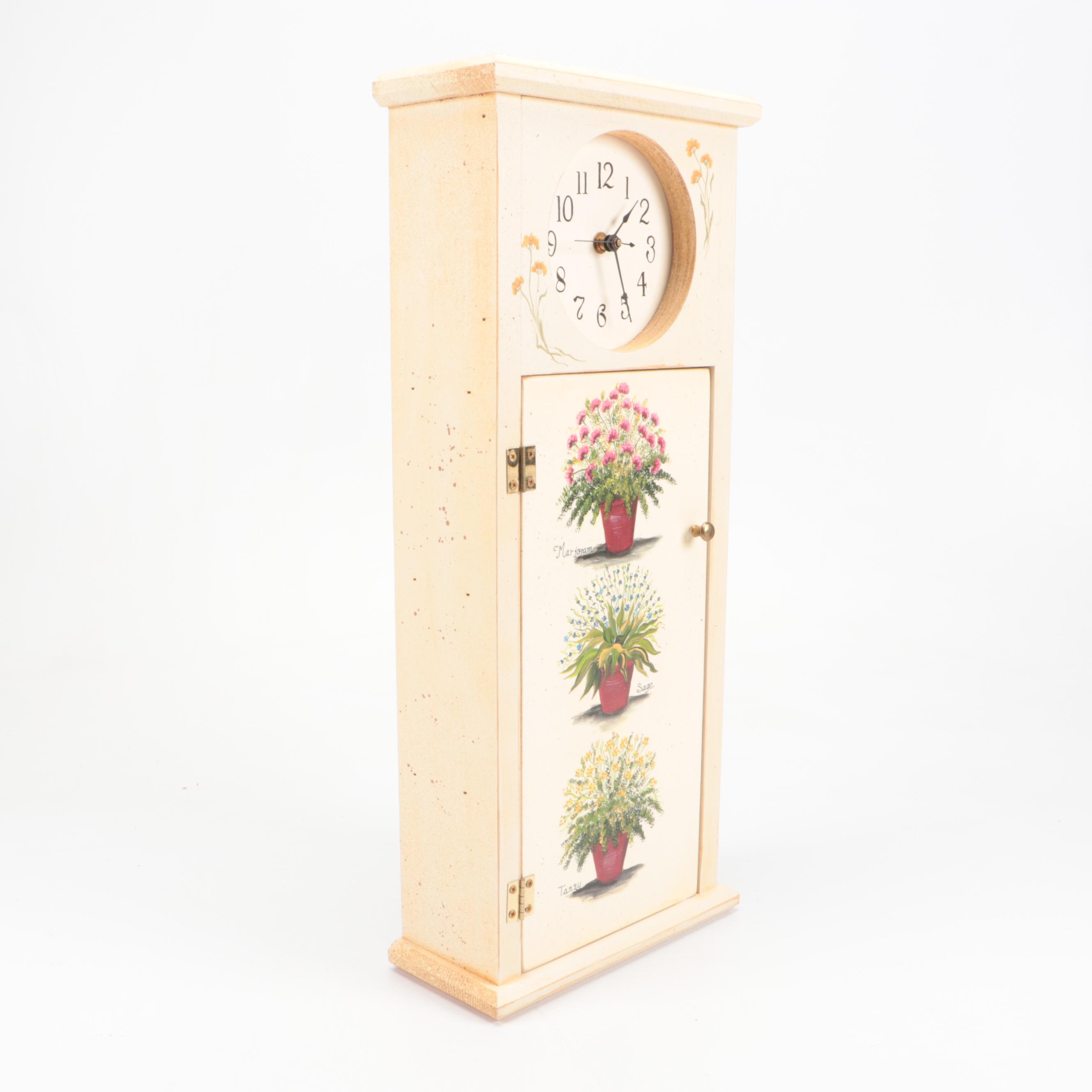 Designs by Jean Oates Painted Wood Cupboard with Clock