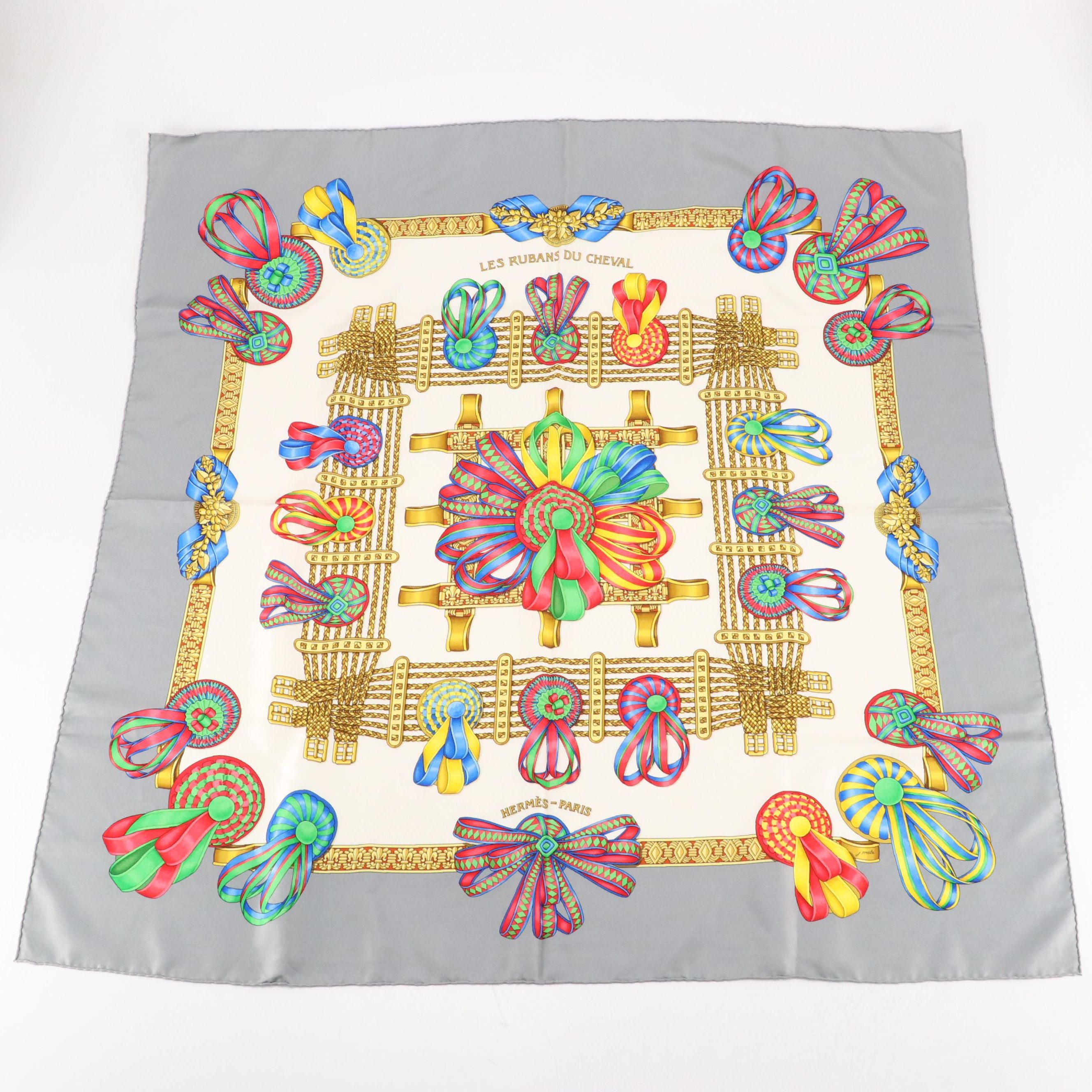 Hermès "Les Rubans Du Cheval" Silk Twill Scarf 90