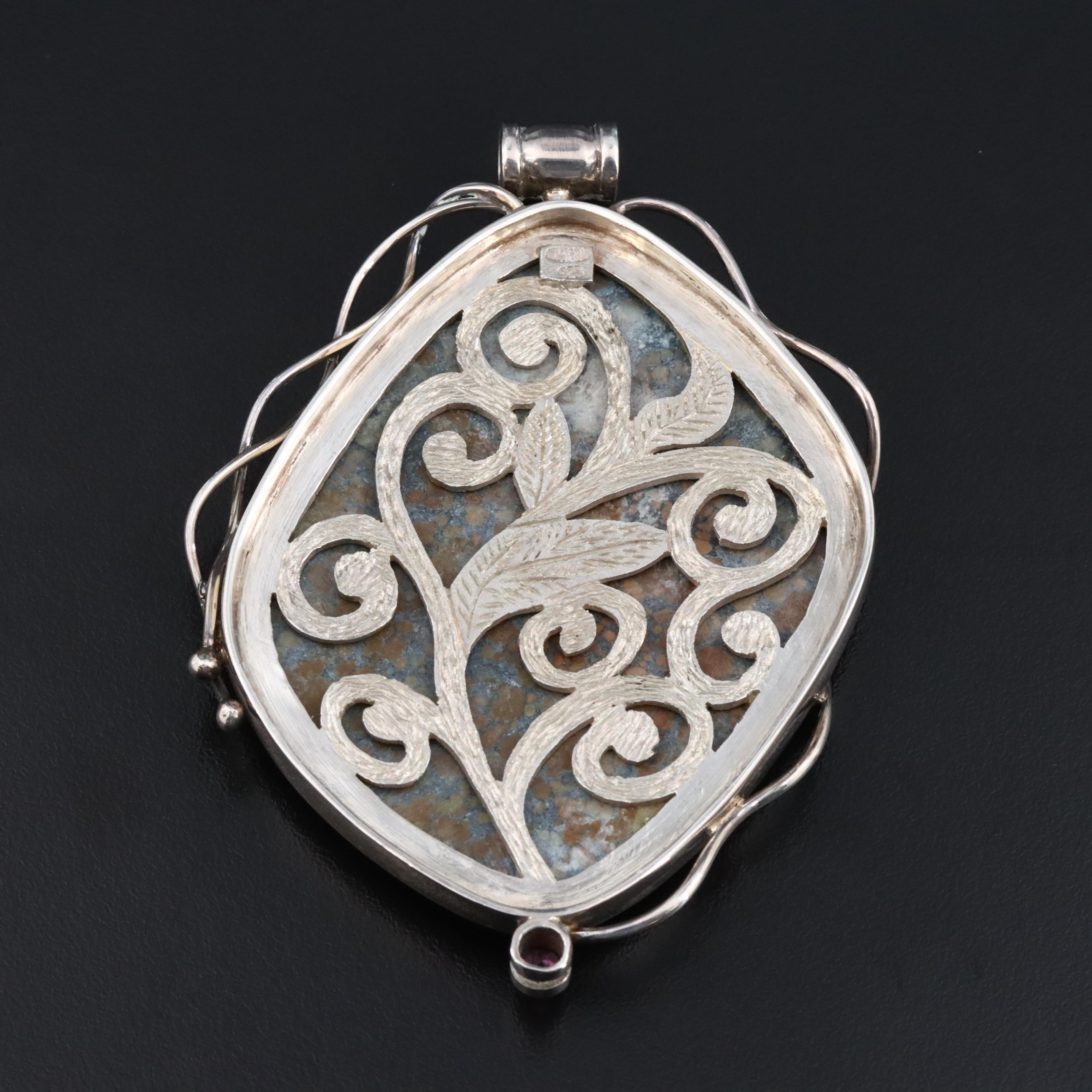 Sterling Jasper and Garnet Pendant