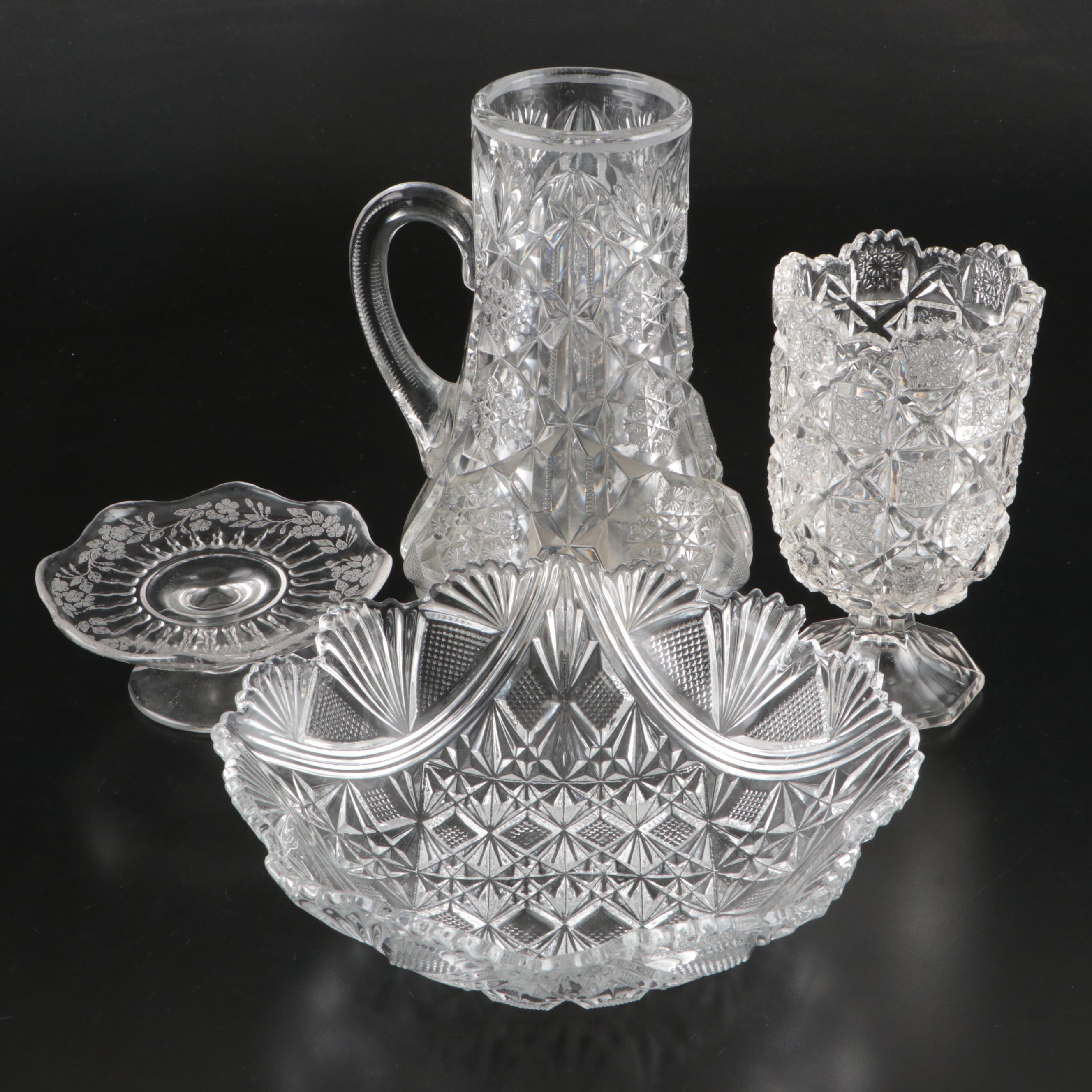 American Brilliant Cut Glass Pitcher, Bowl, and Other Glass Table Décor