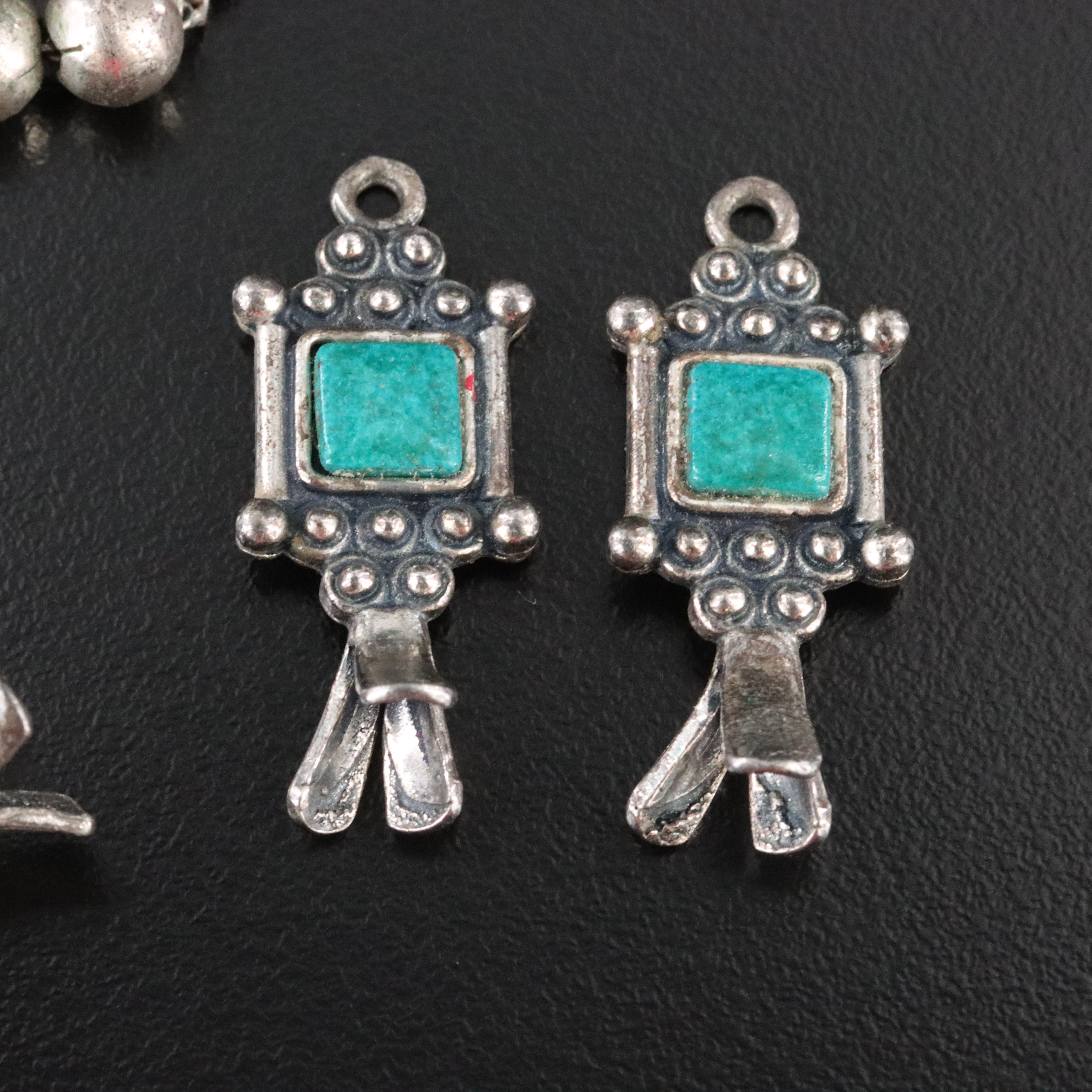 Western Squash Blossom Necklace and Earring Enhancers with Faux Turquoise