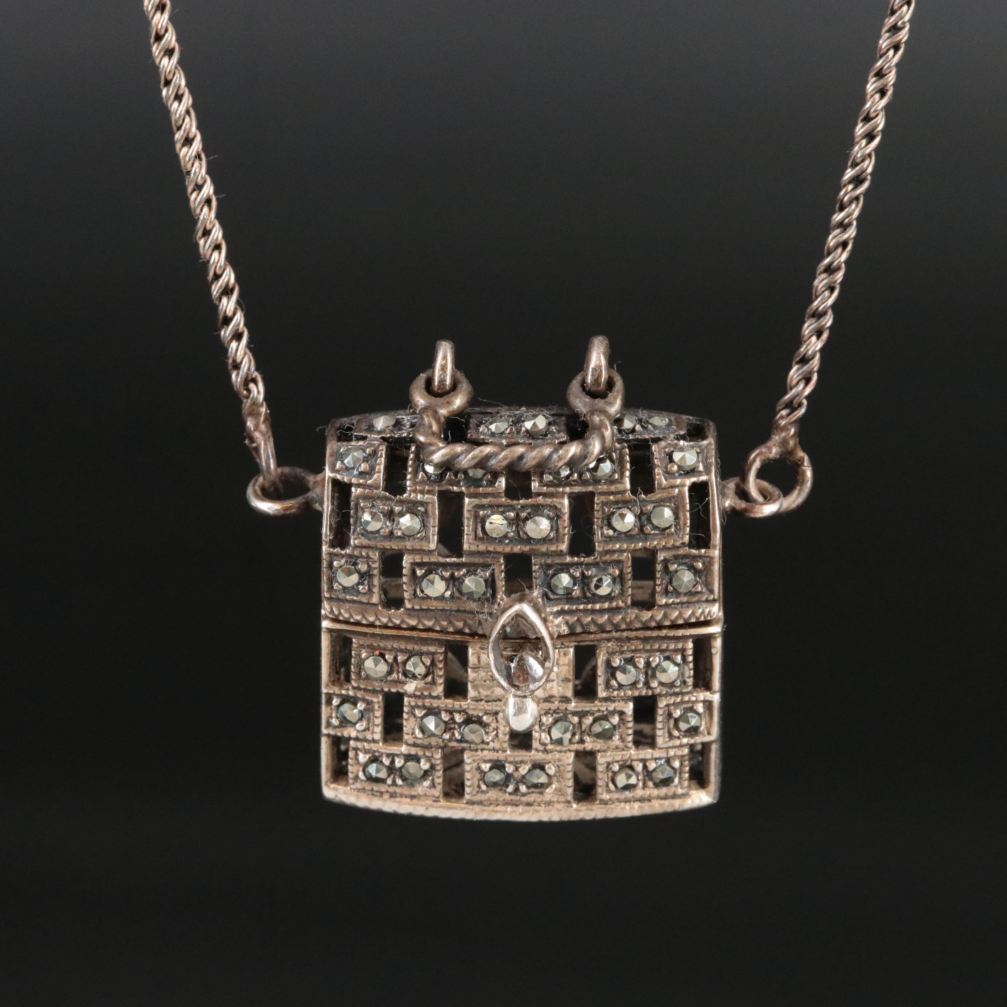 Sterling Marcasite Articulated Handbag Necklace
