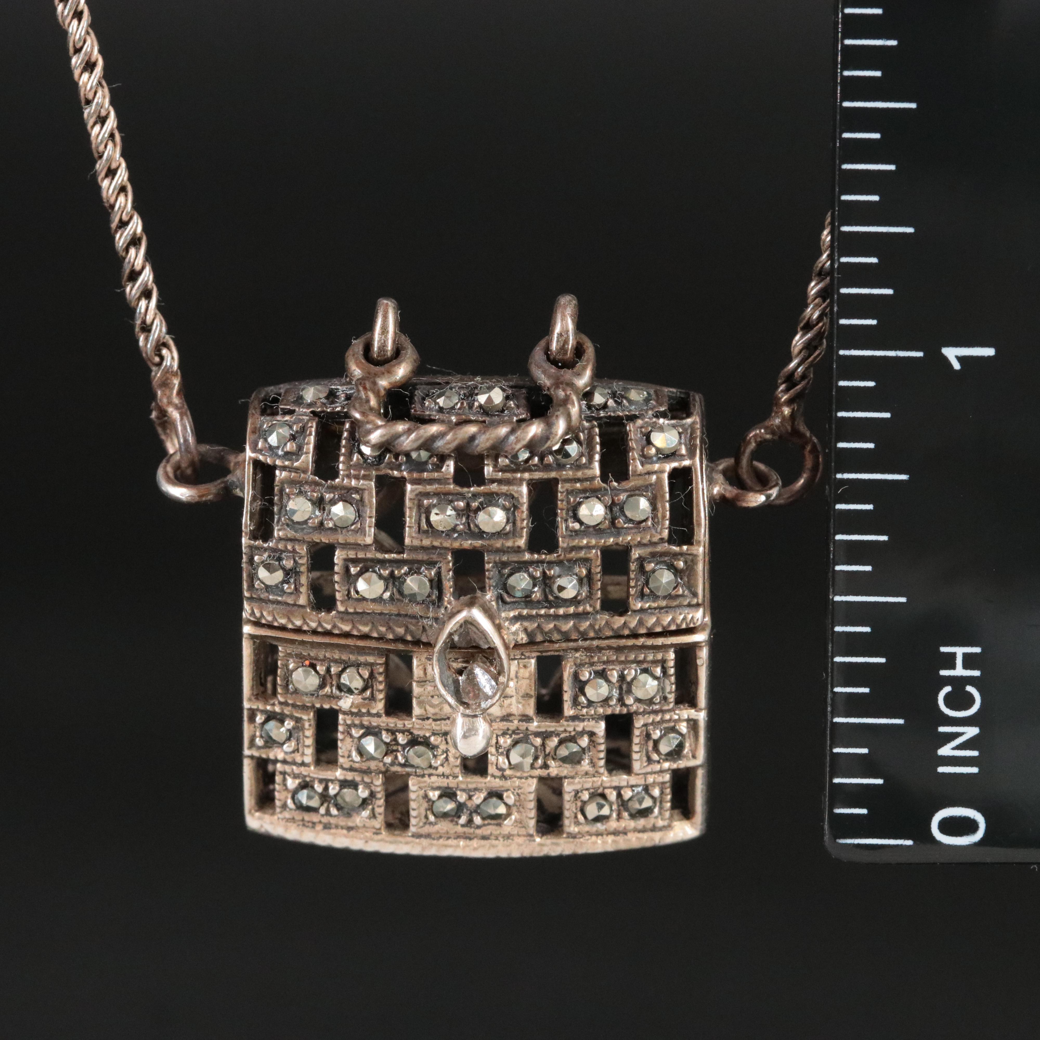 Sterling Marcasite Articulated Handbag Necklace