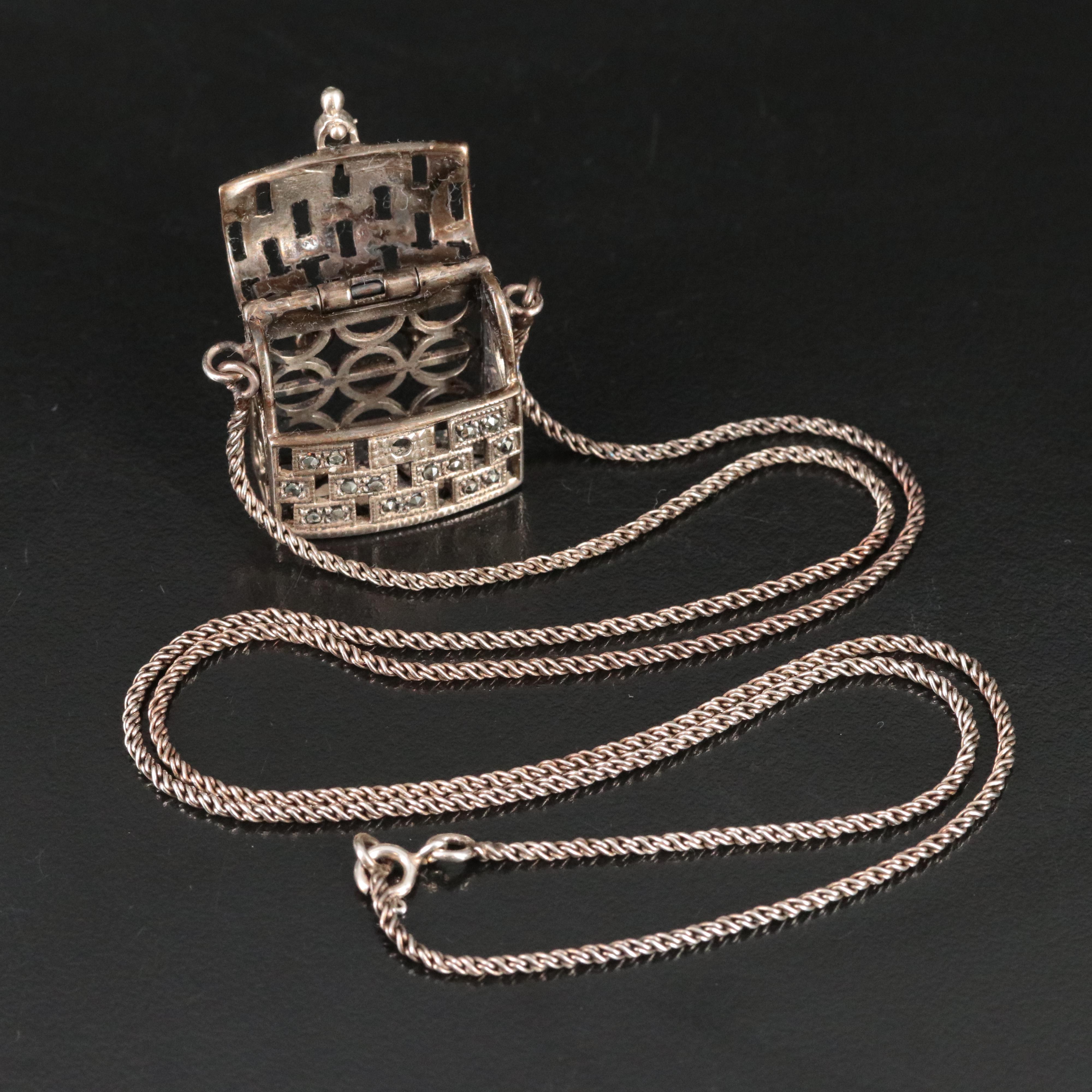 Sterling Marcasite Articulated Handbag Necklace