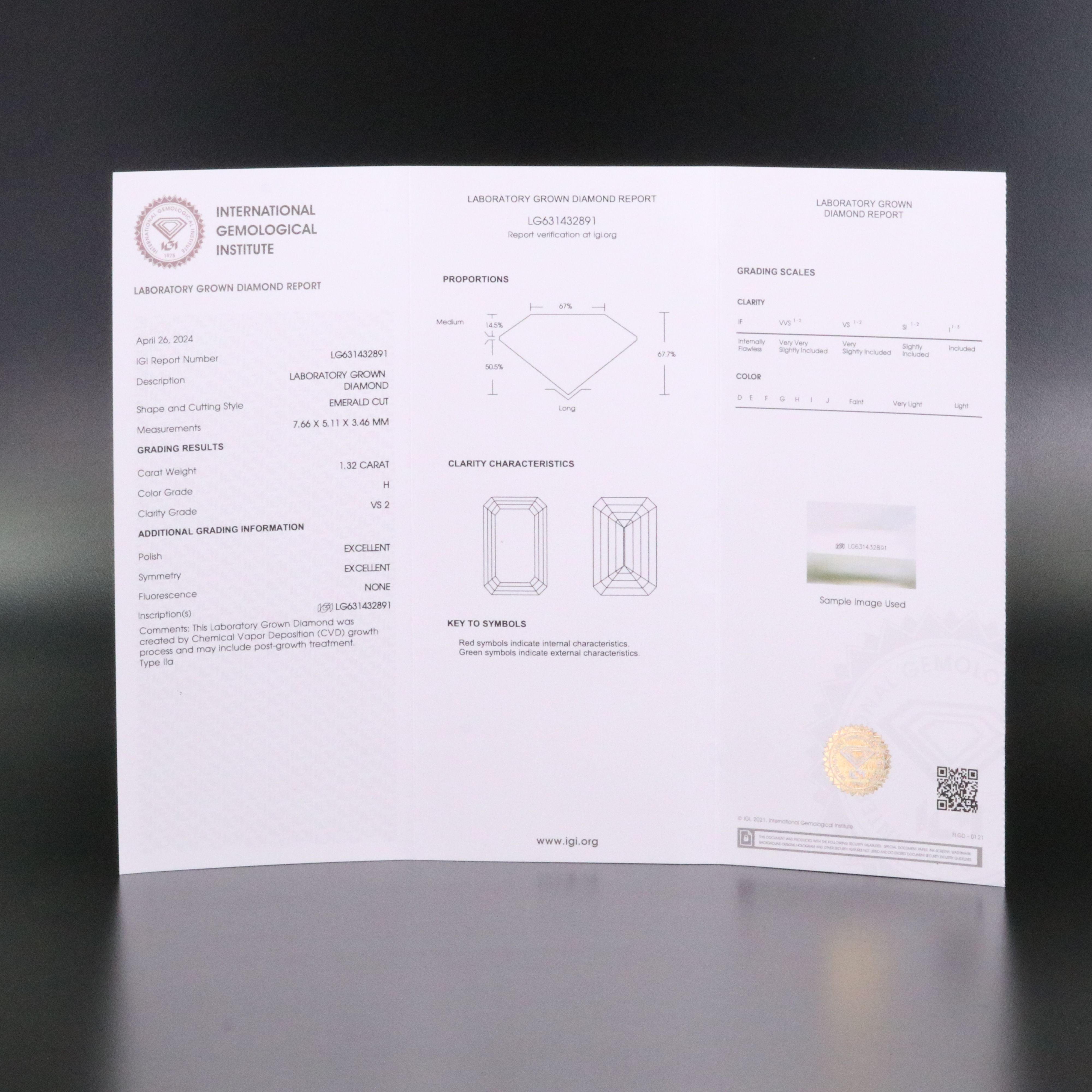 Loose 1.32 CT Lab Grown Diamond with IGI Report