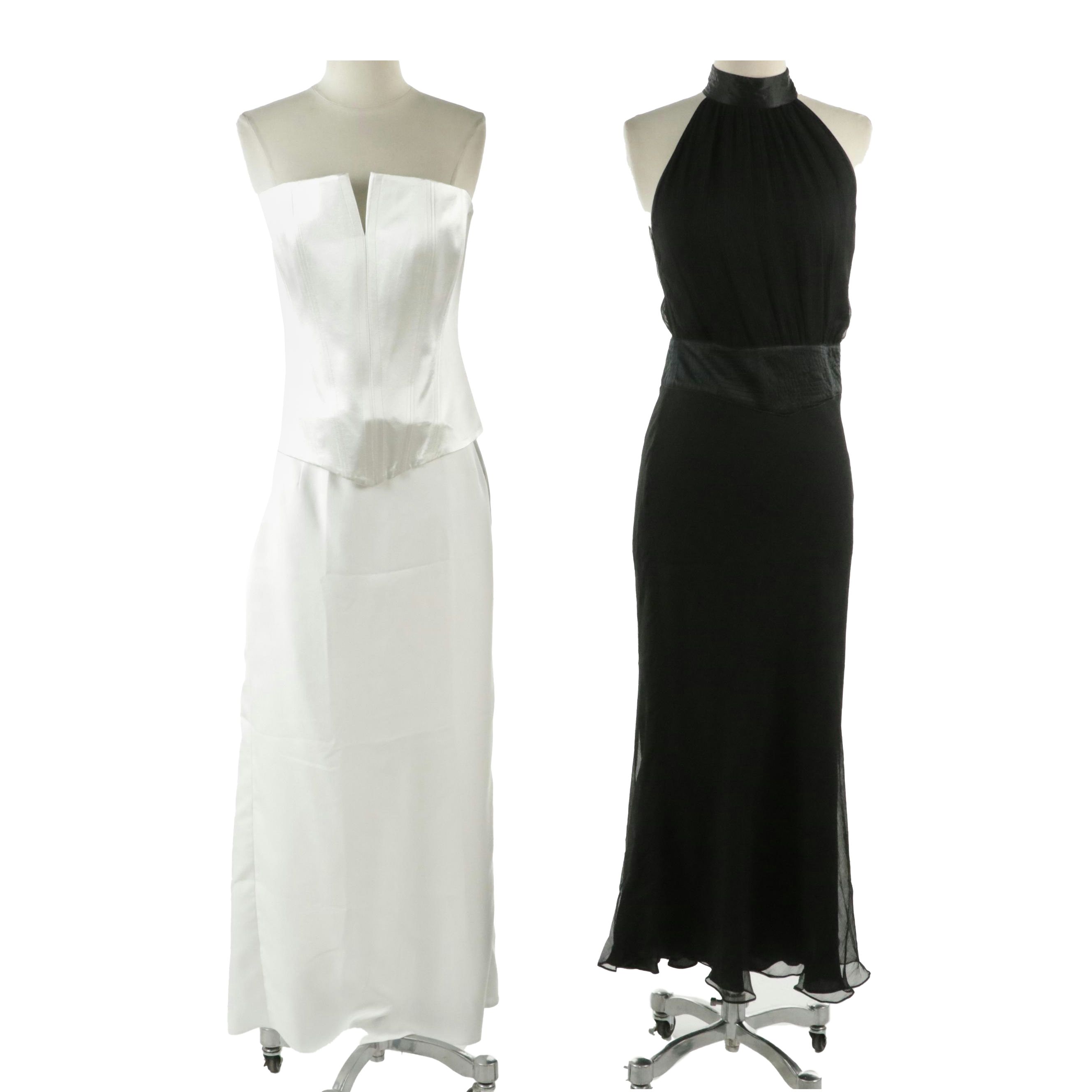 Dawn Stretton Two-Piece Corset Evening Dress and Other Silk Crepon Halter Gown