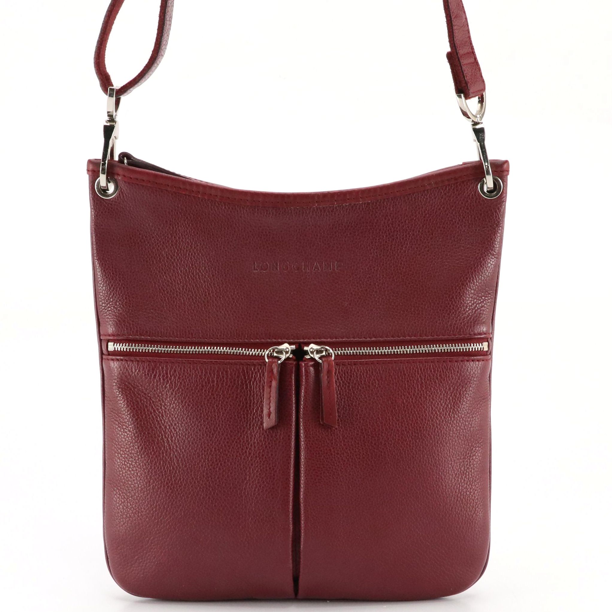 Longchamp Le Foulonné Crossbody Bag in Burgundy Drummed Leather