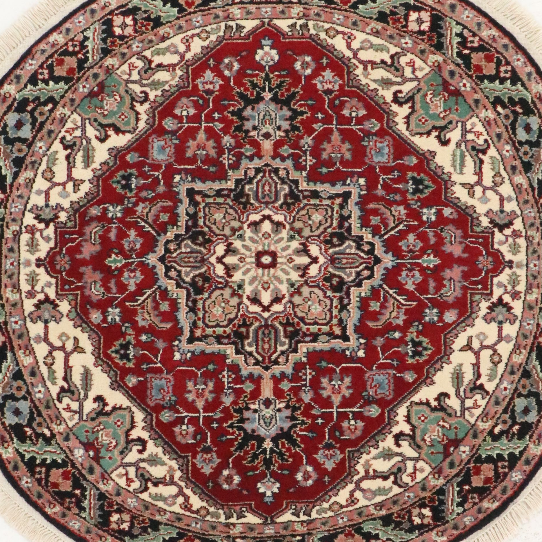 5'2 Round Hand-Knotted Indo-Persian Heriz Area Rug
