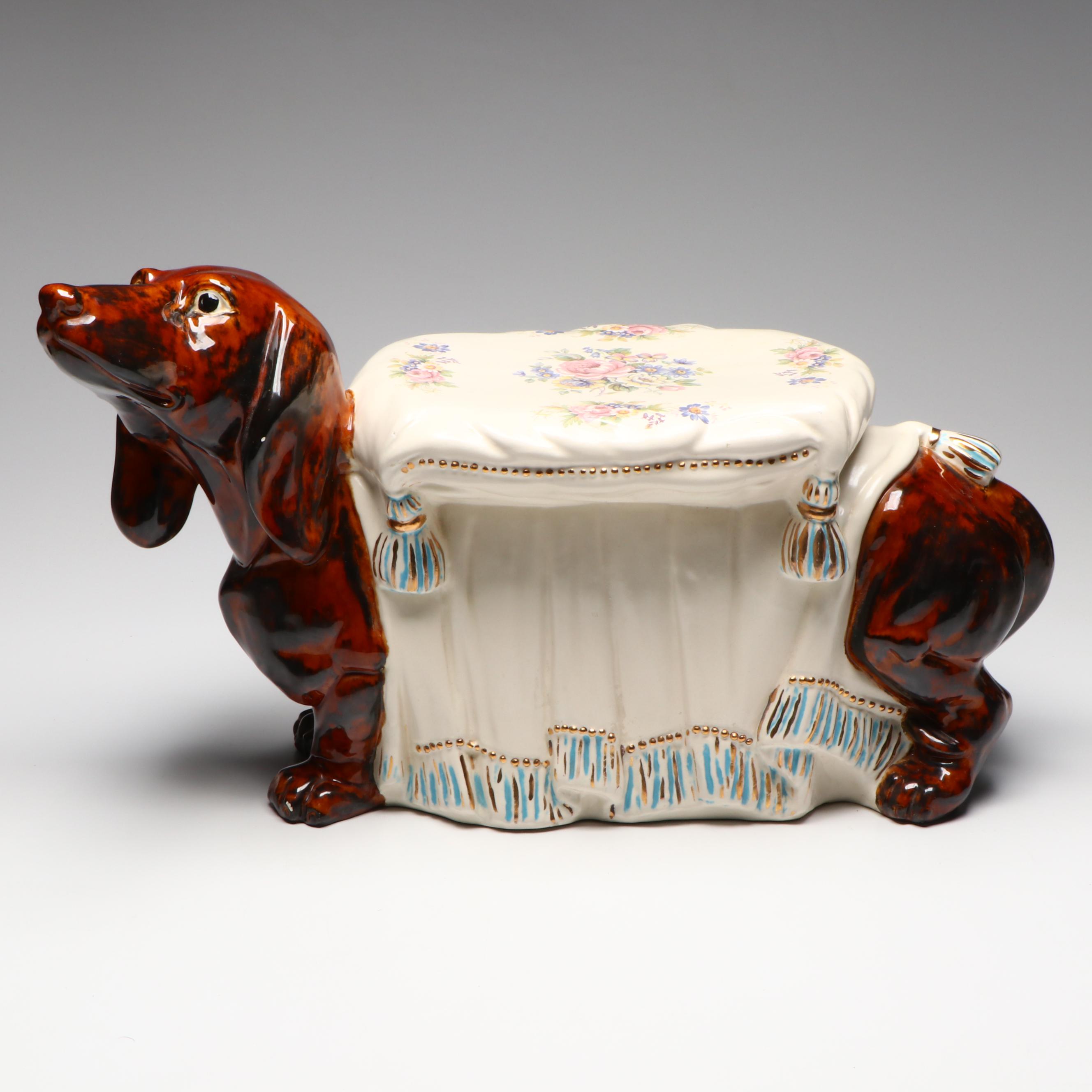 Hobbyist Ceramic Dachshund Footstool or Plant Stand