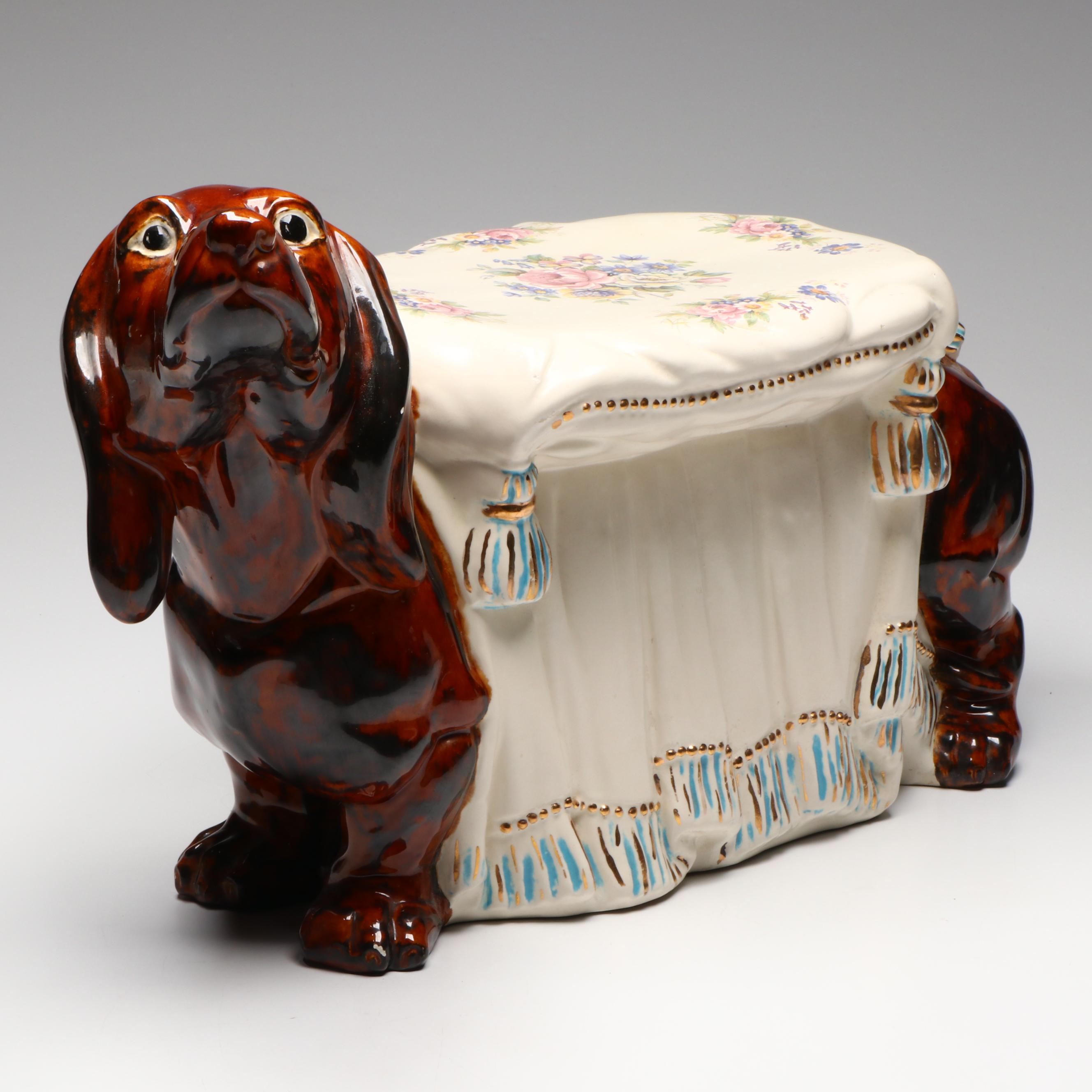 Hobbyist Ceramic Dachshund Footstool or Plant Stand