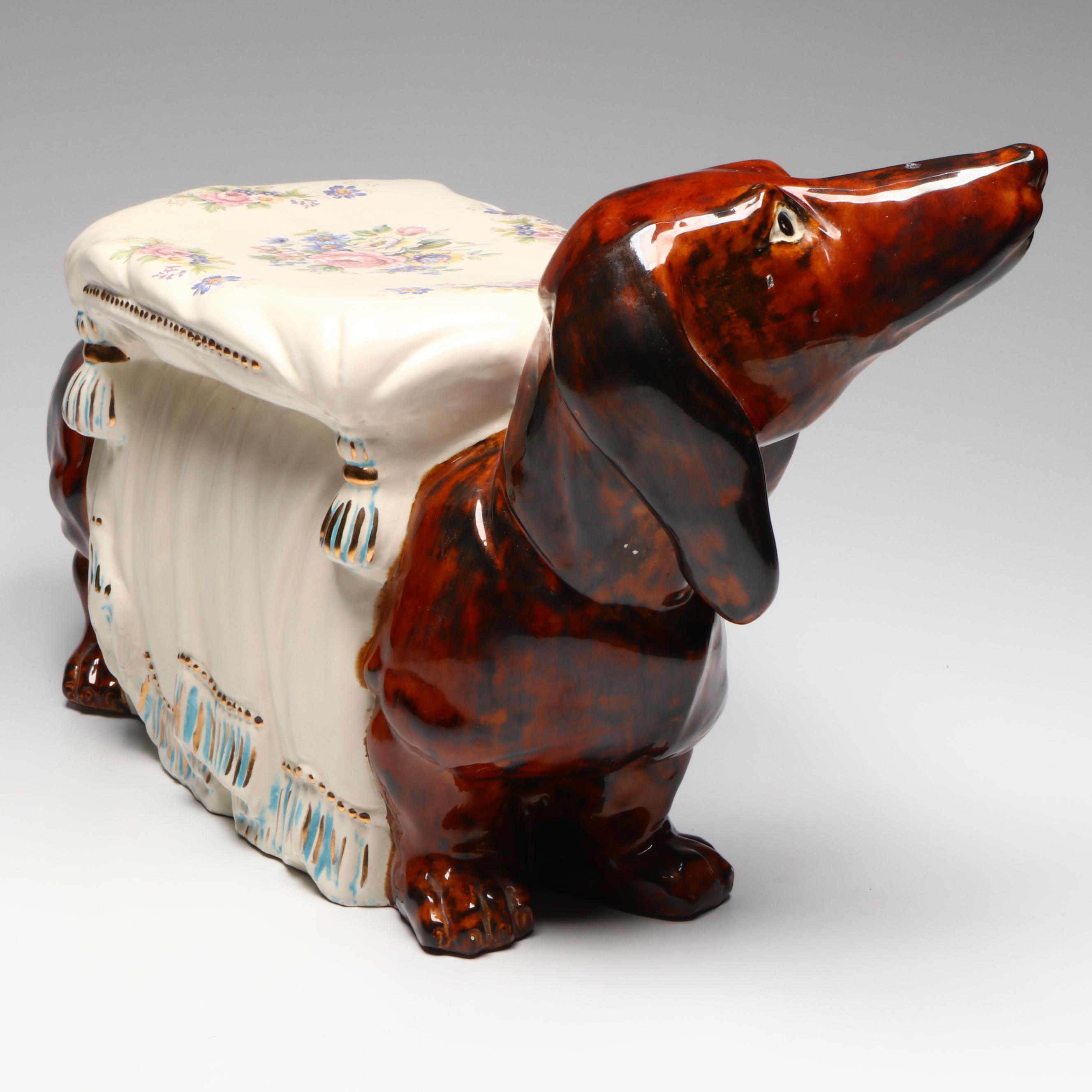 Hobbyist Ceramic Dachshund Footstool or Plant Stand