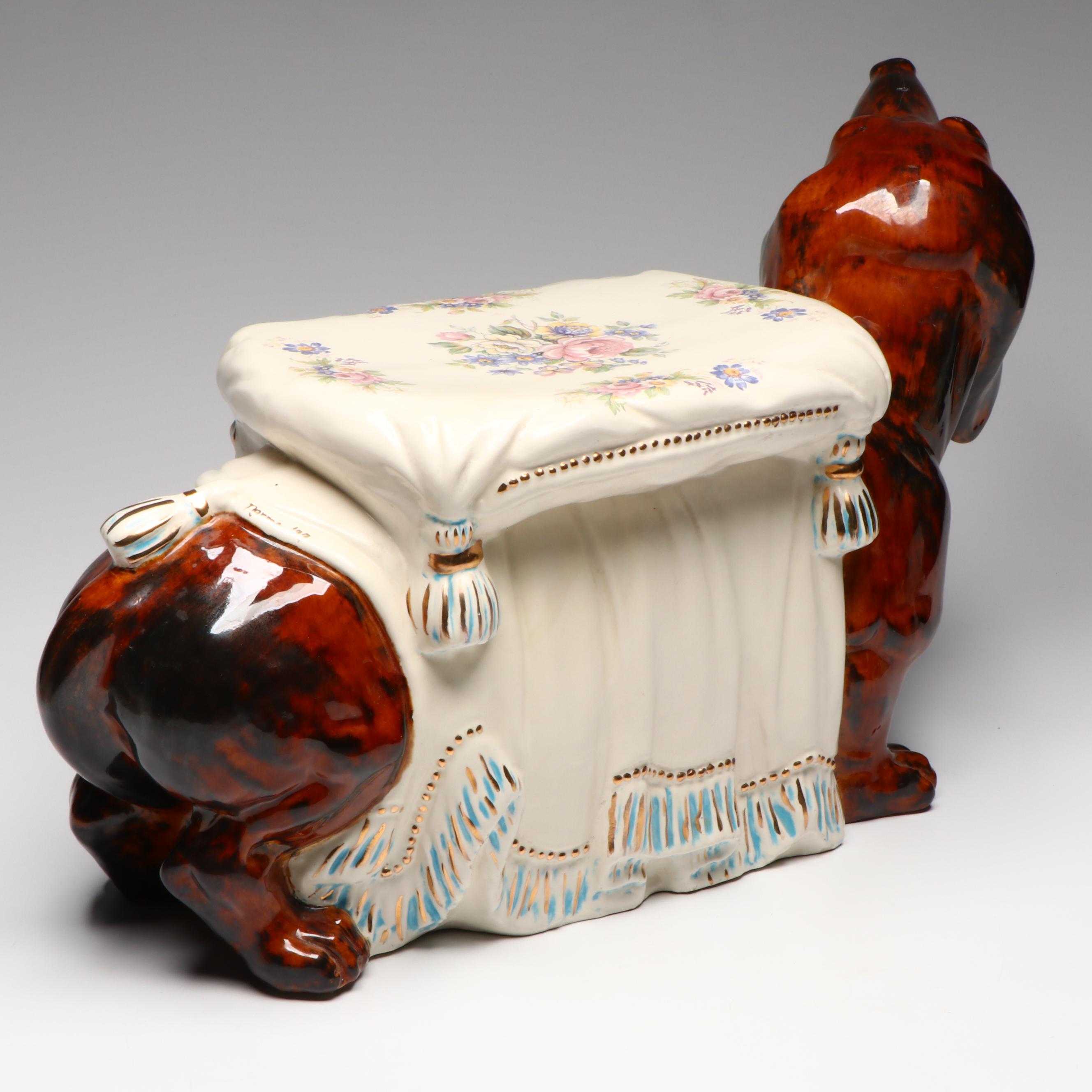 Hobbyist Ceramic Dachshund Footstool or Plant Stand