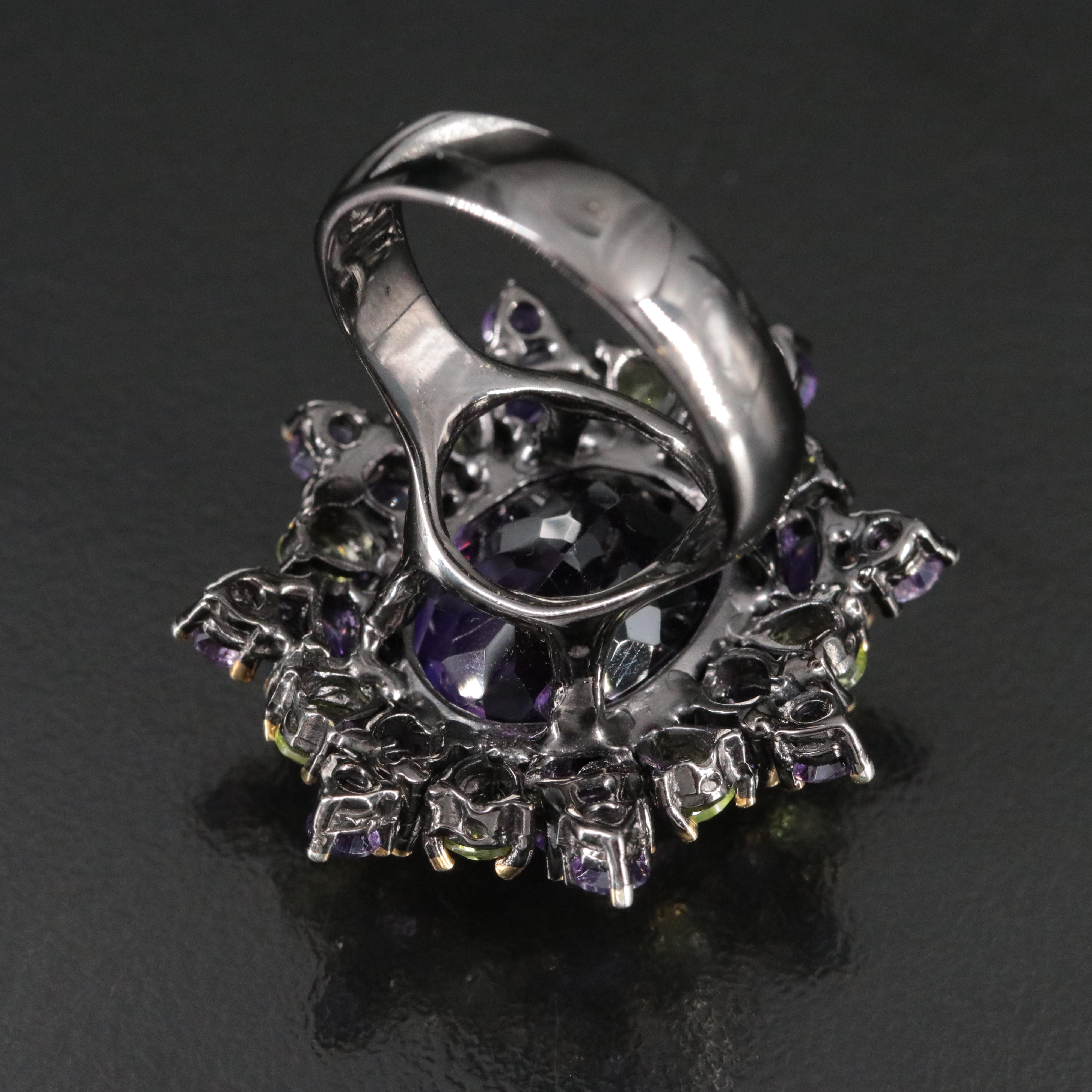 Sterling Amethyst and Peridot Starburst Ring