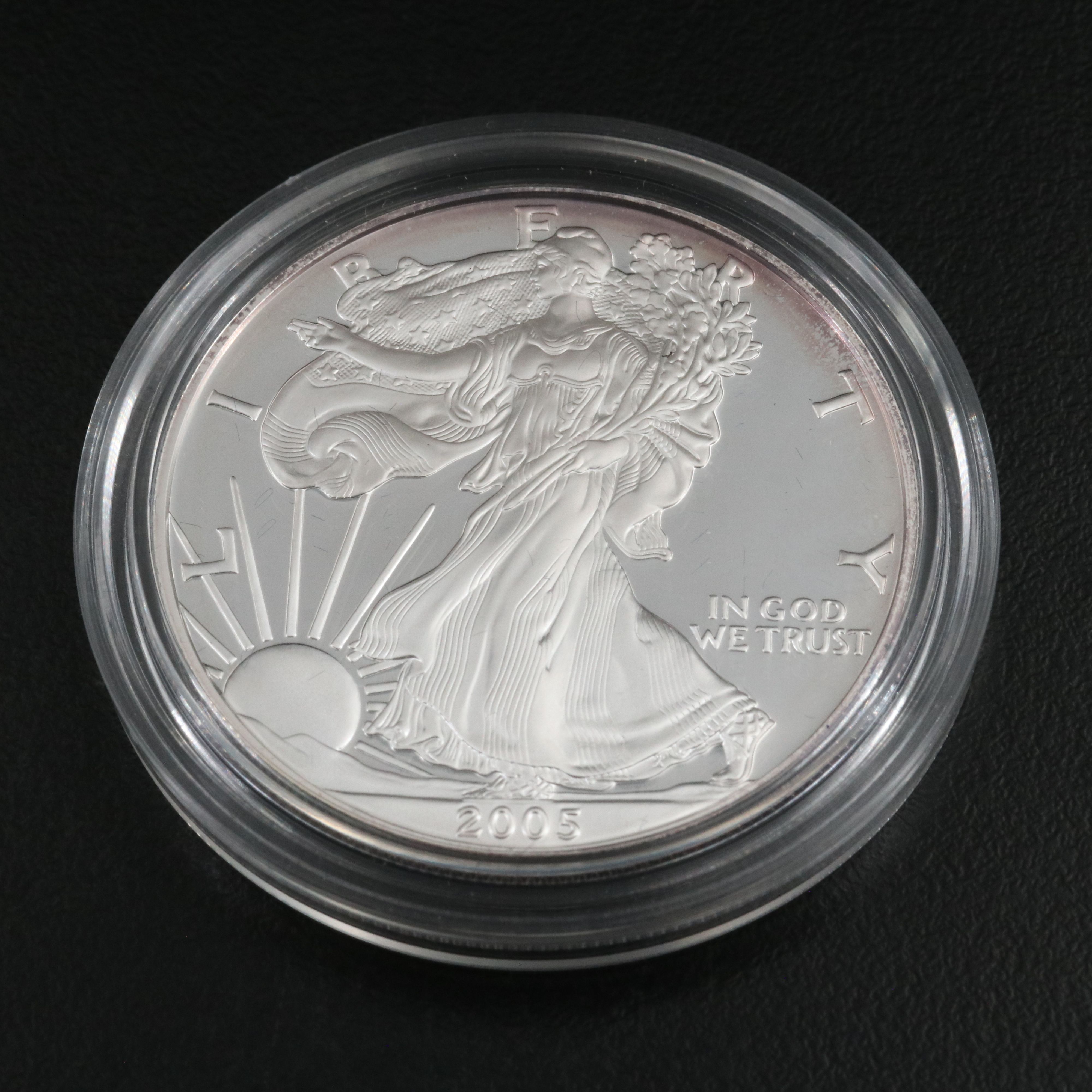 Three United States Proof Silver Eagles 2003, 2004, and 2005