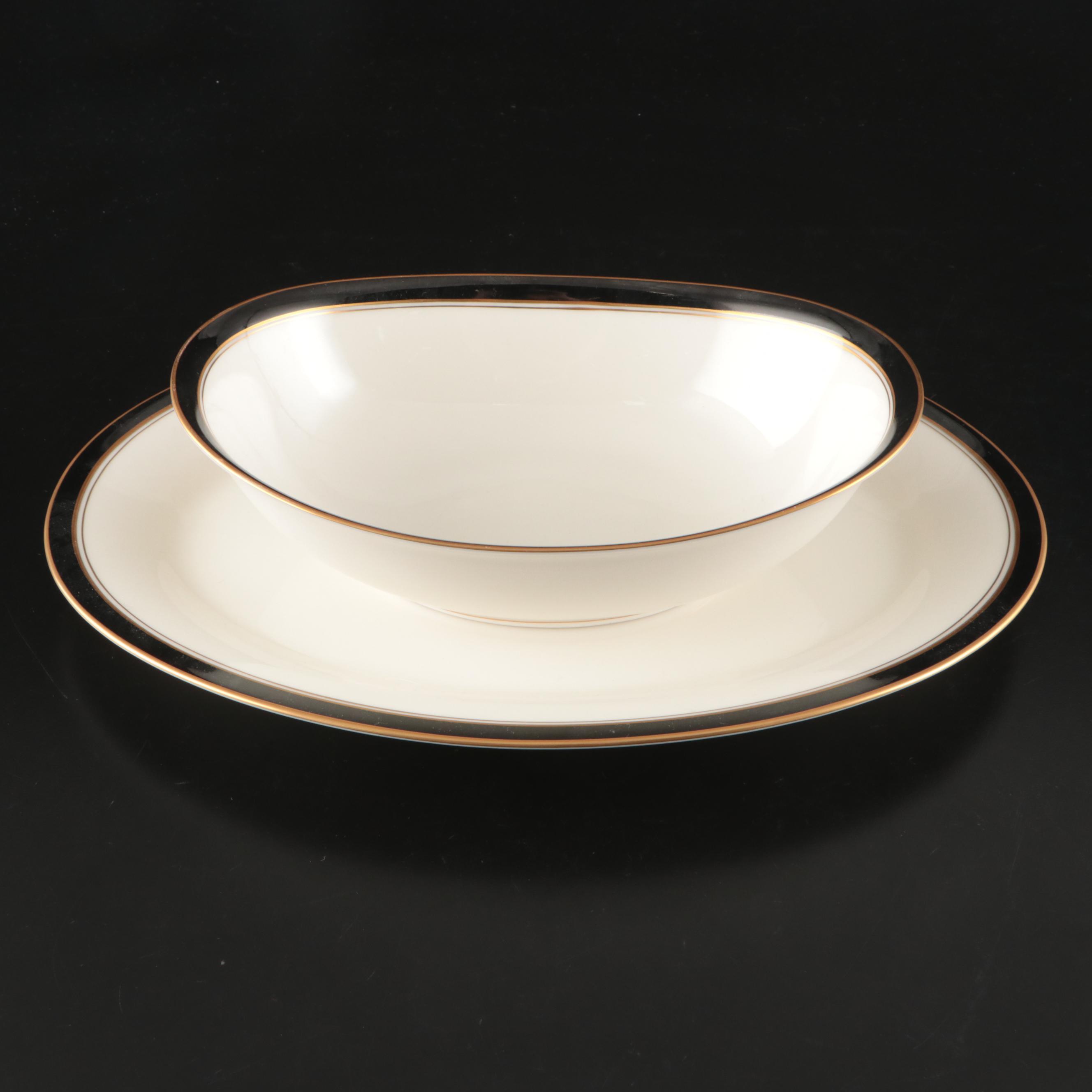 Noritake "Ivory & Ebony" Porcelain Vegetable Bowl and Oval Platter, Late 20th C.