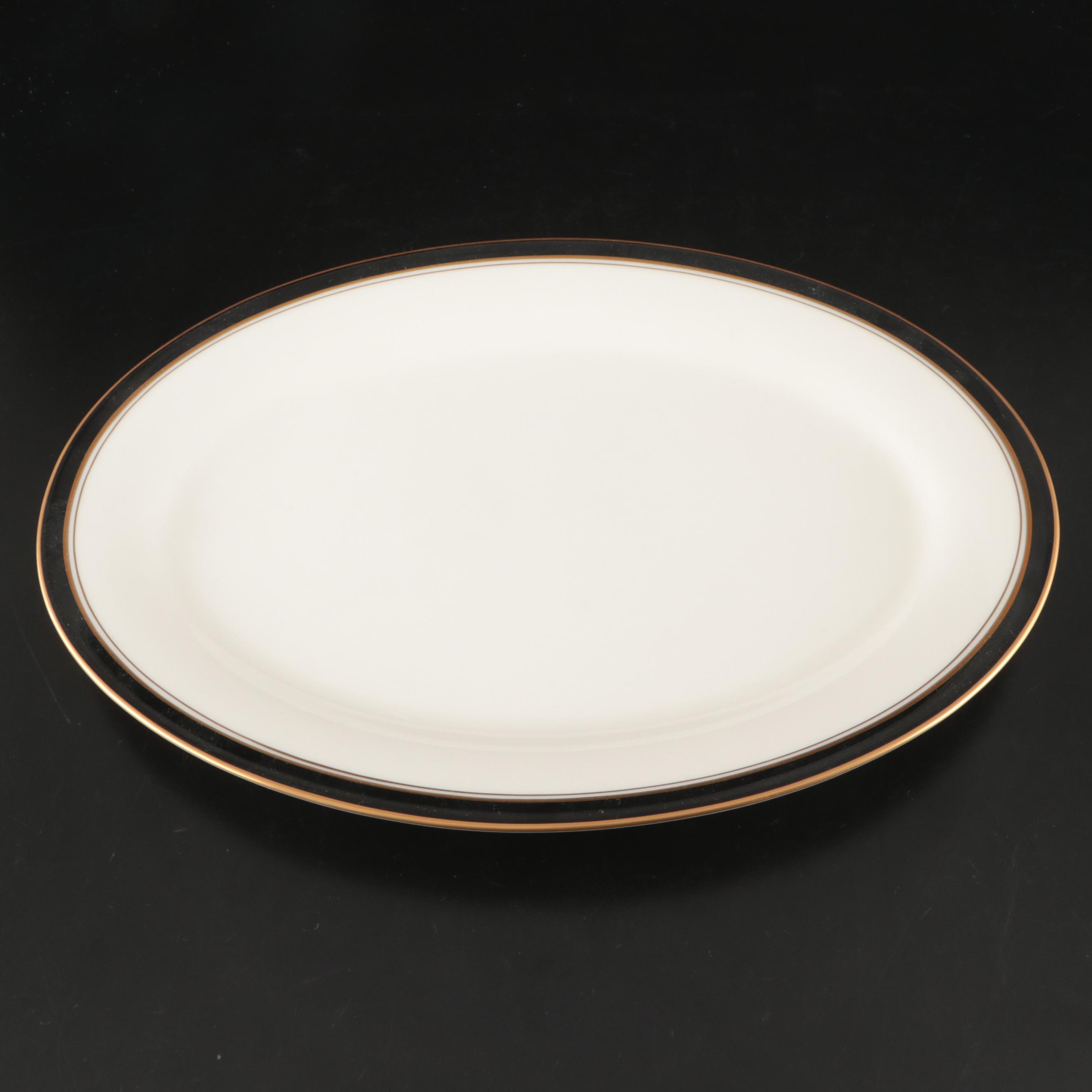 Noritake "Ivory & Ebony" Porcelain Vegetable Bowl and Oval Platter, Late 20th C.