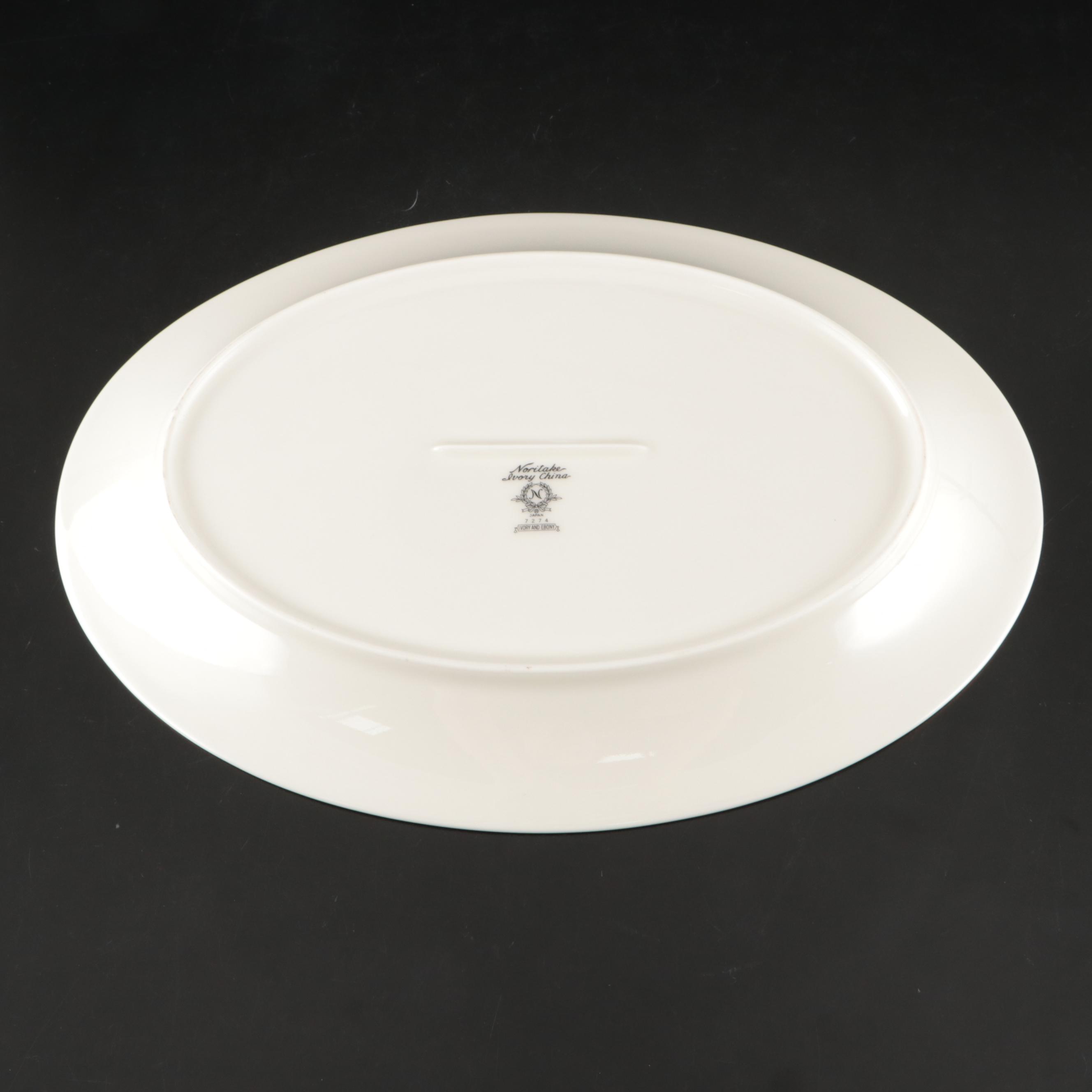 Noritake "Ivory & Ebony" Porcelain Vegetable Bowl and Oval Platter, Late 20th C.