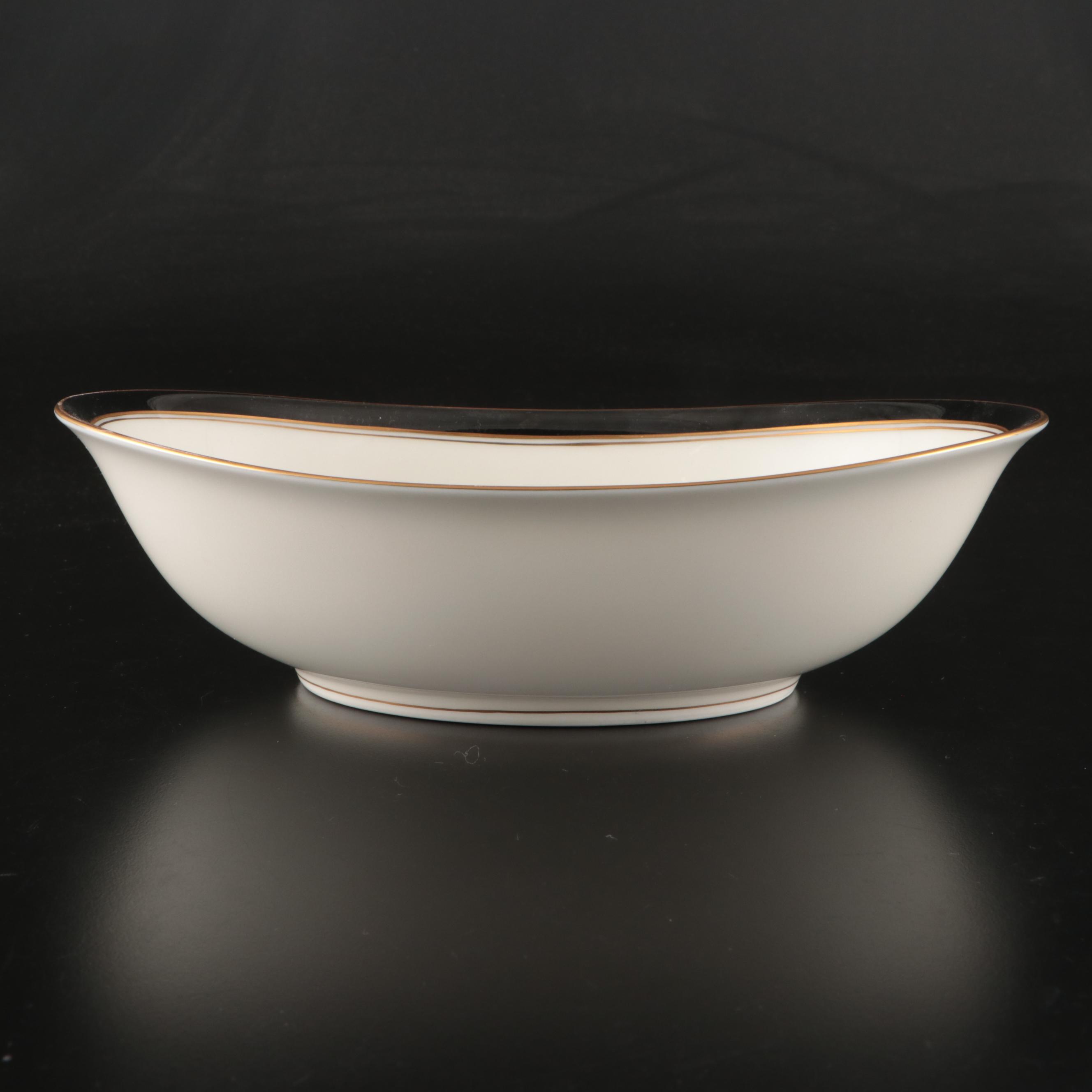 Noritake "Ivory & Ebony" Porcelain Vegetable Bowl and Oval Platter, Late 20th C.