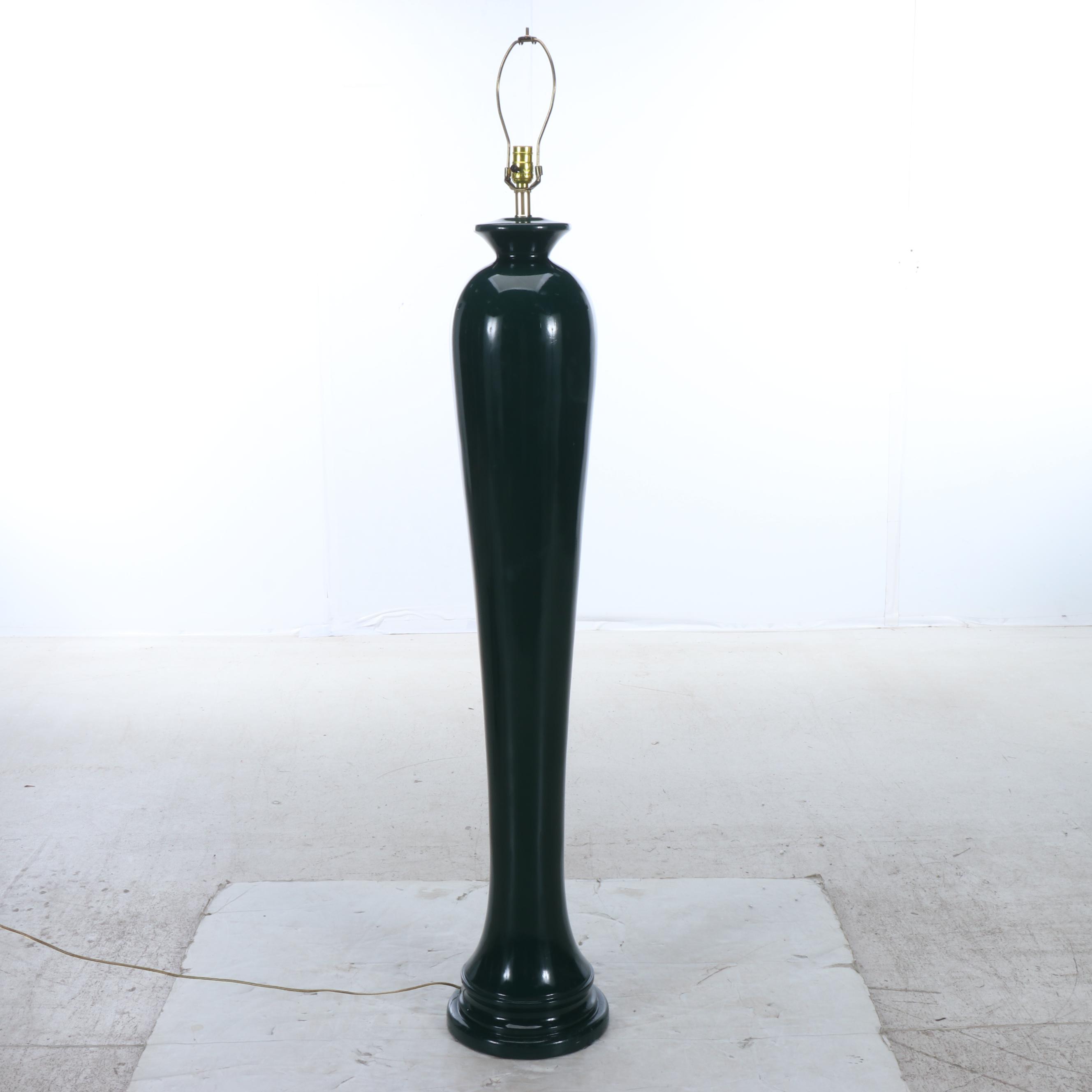 Deco Revival Black Ceramic Floor Lamp with Blue Cotton Coolie Shade