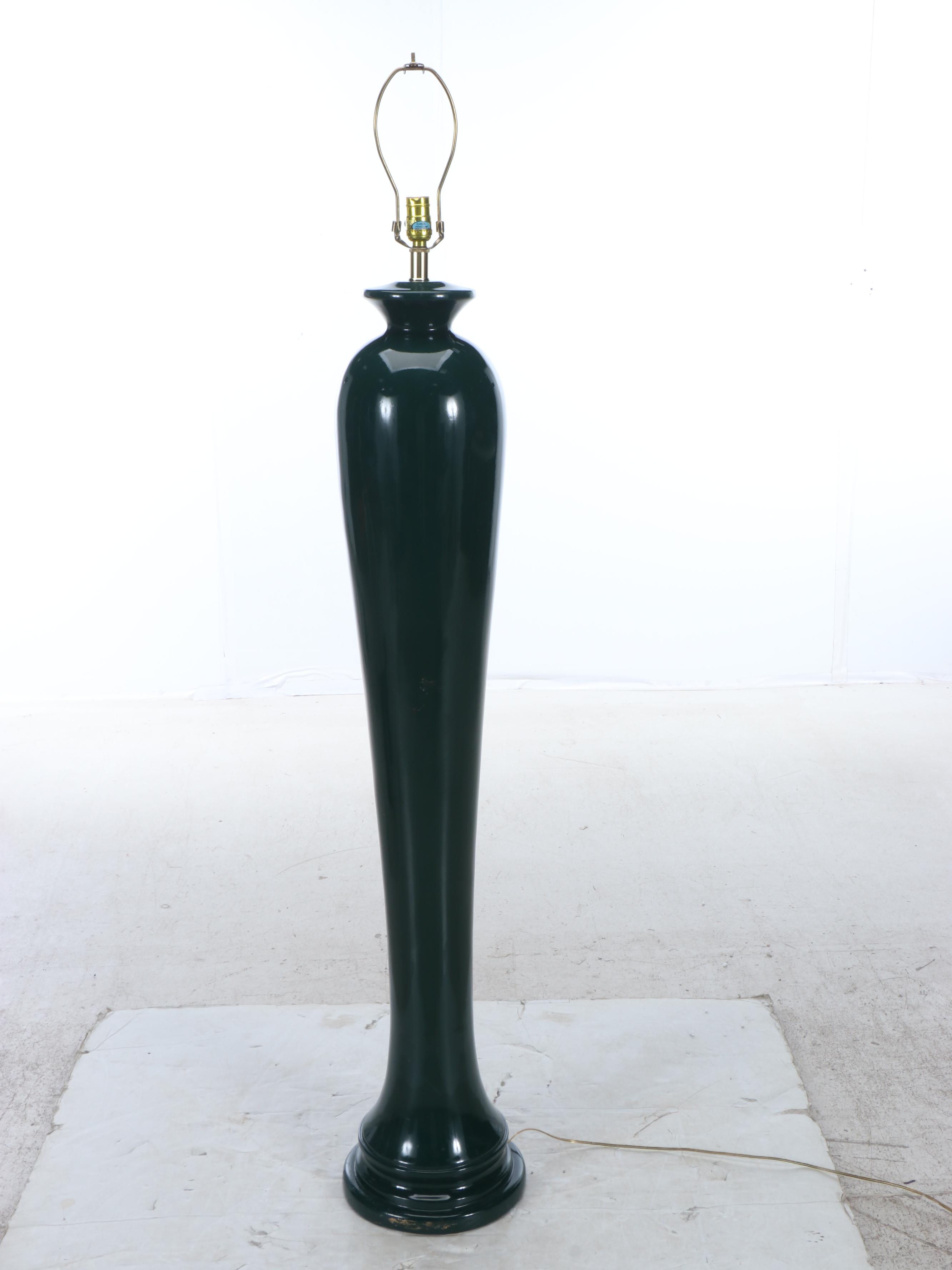 Deco Revival Black Ceramic Floor Lamp with Blue Cotton Coolie Shade