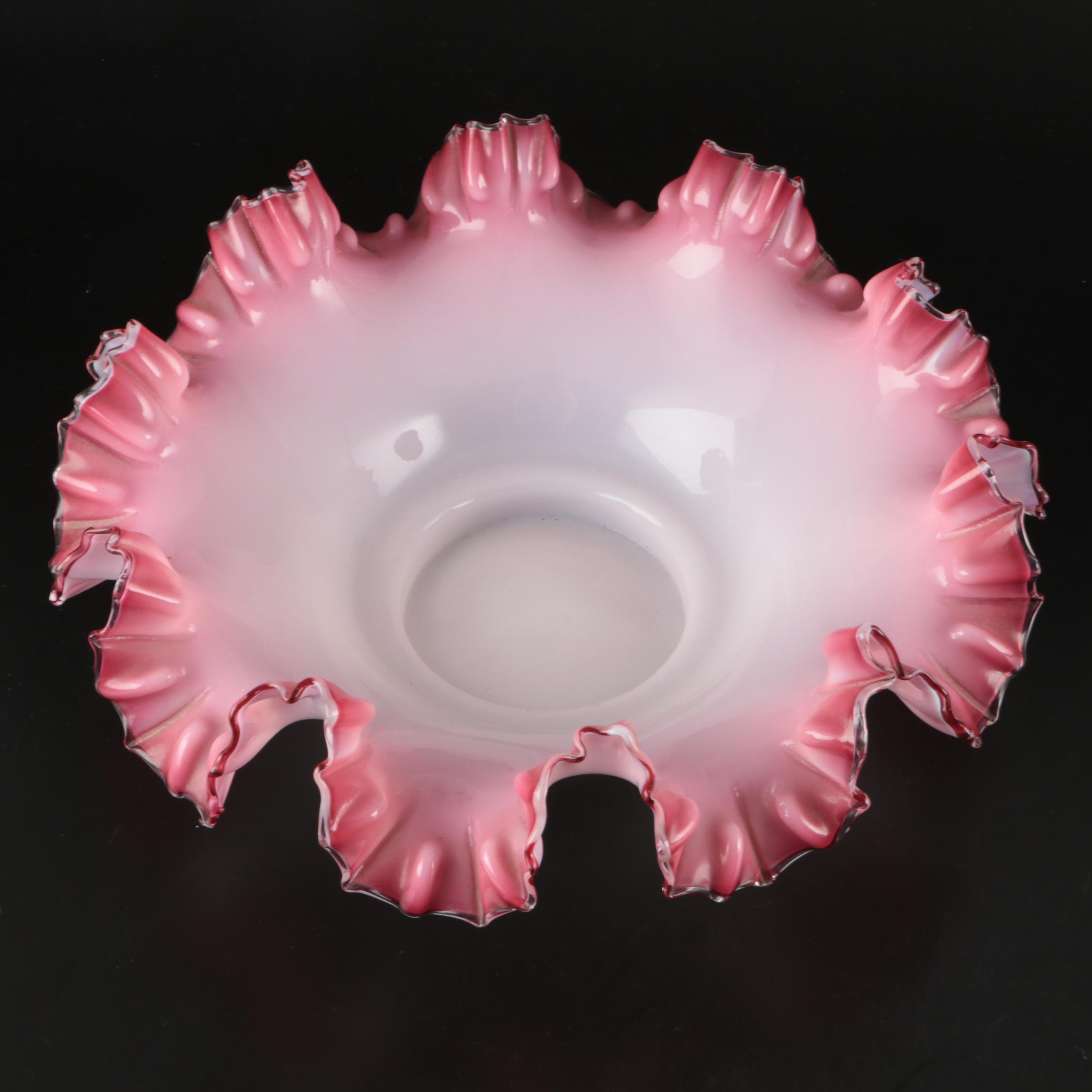 Fenton Style Ruffled Pink Crest Glass Bowls