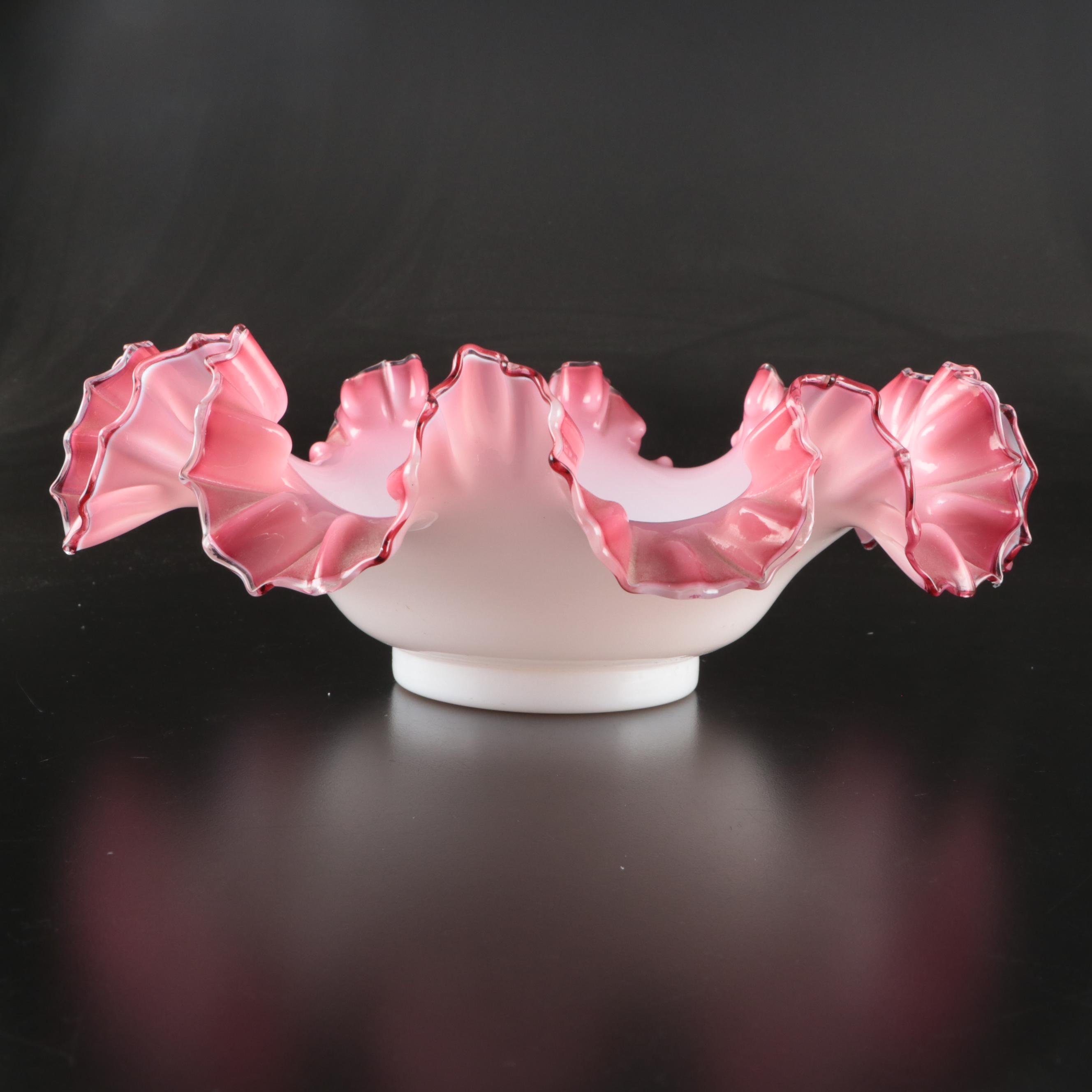 Fenton Style Ruffled Pink Crest Glass Bowls