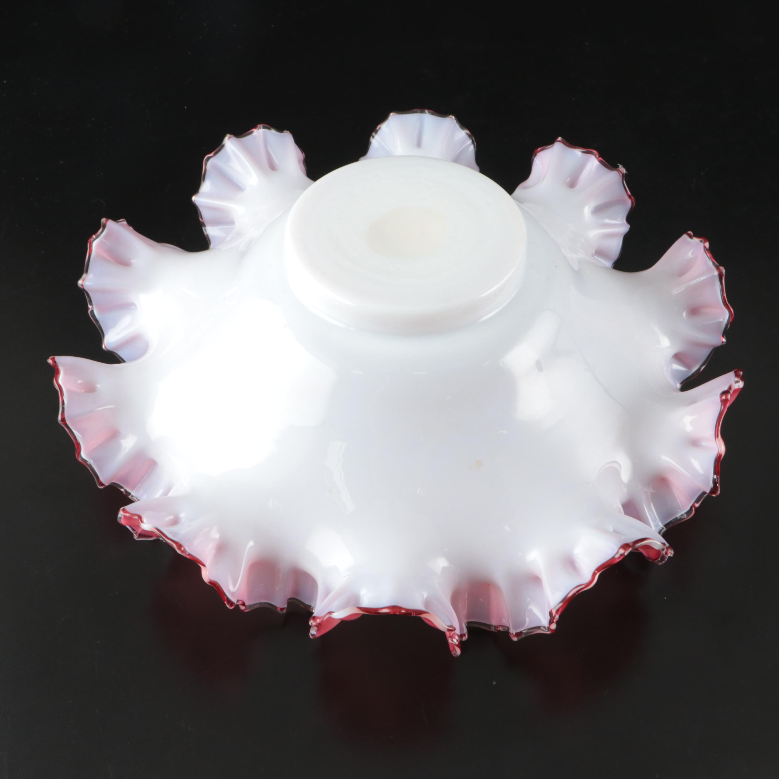Fenton Style Ruffled Pink Crest Glass Bowls