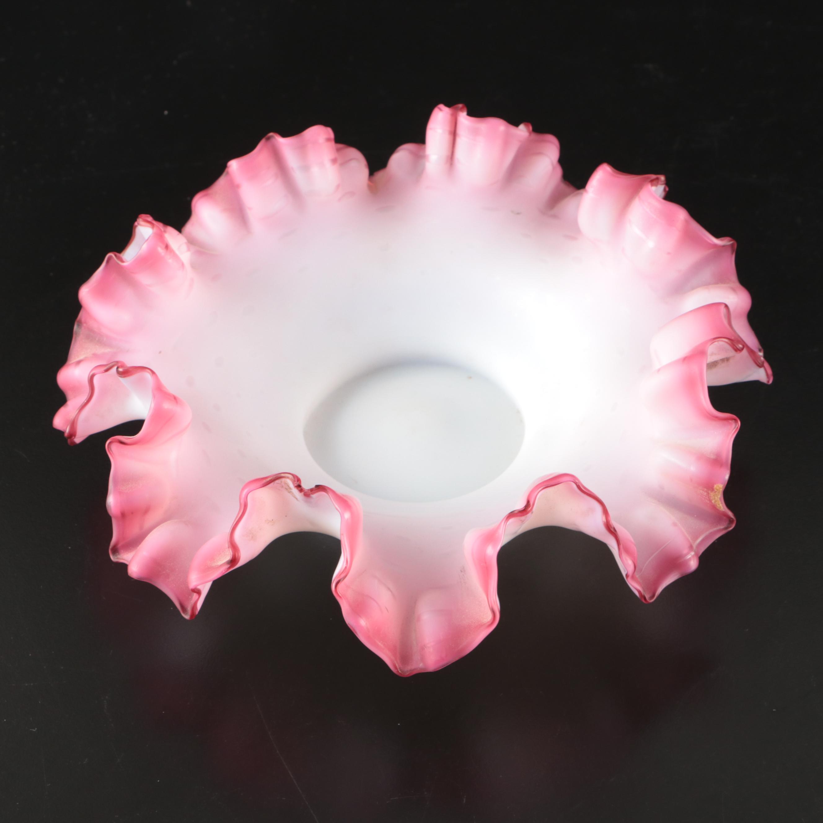 Fenton Style Ruffled Pink Crest Glass Bowls