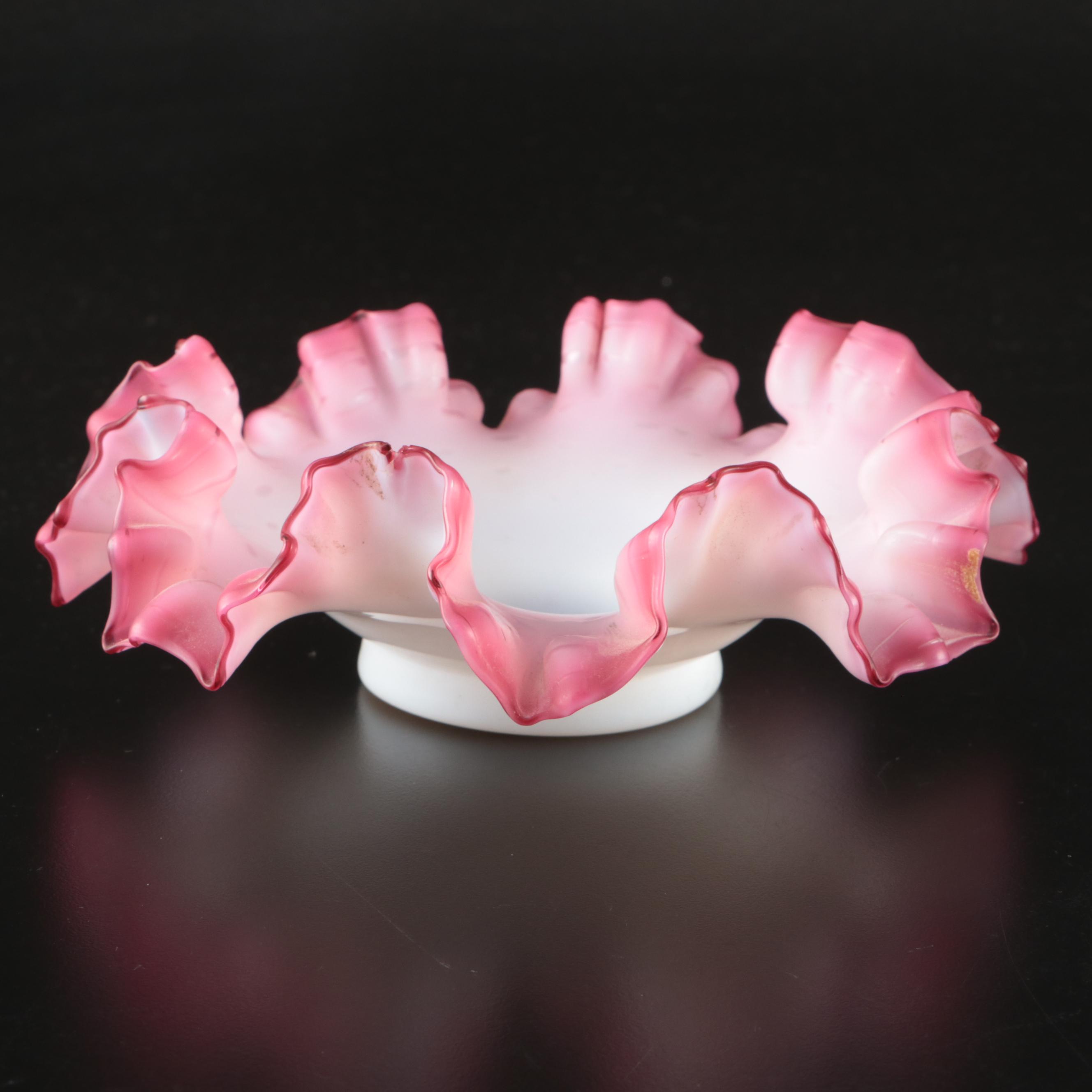 Fenton Style Ruffled Pink Crest Glass Bowls