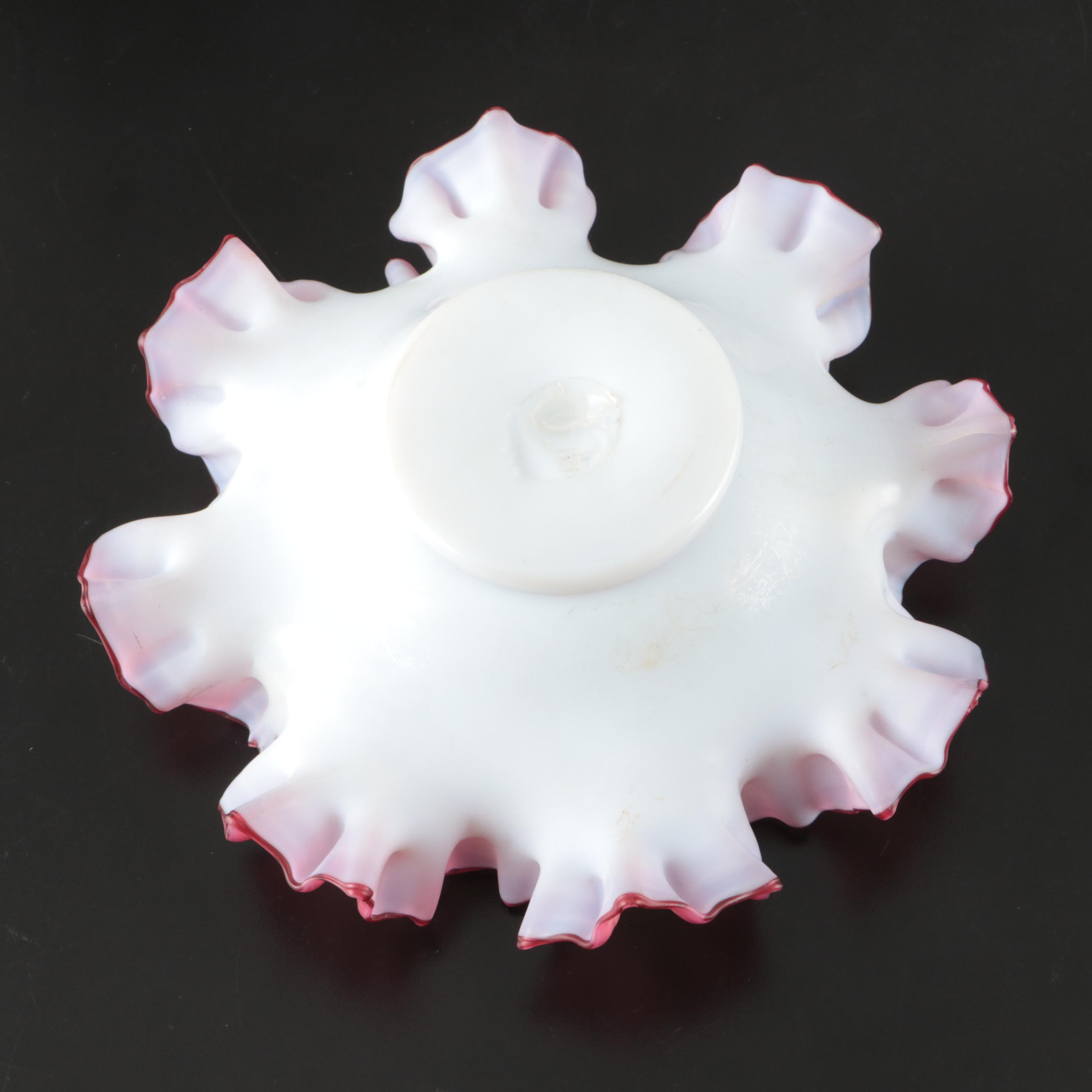 Fenton Style Ruffled Pink Crest Glass Bowls