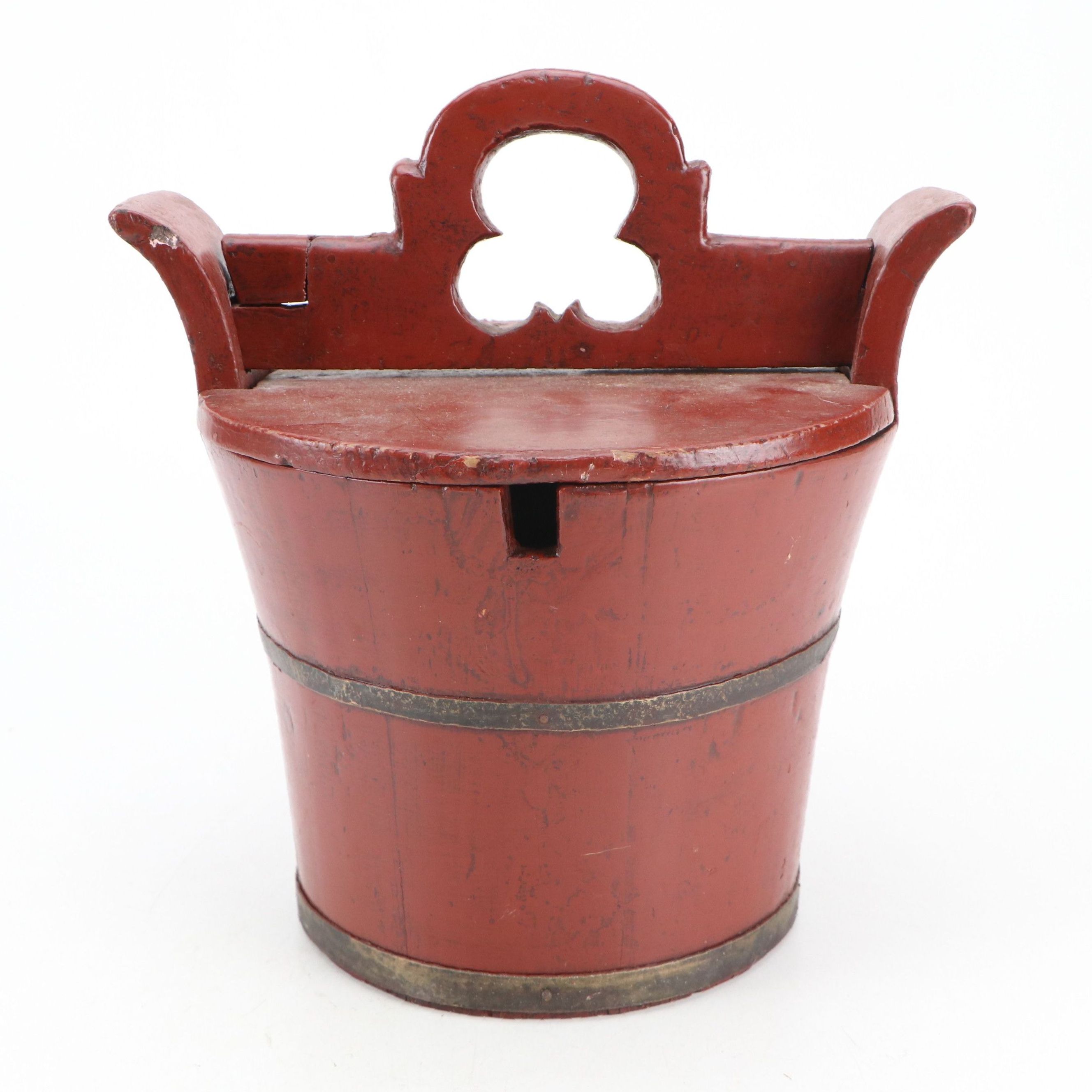 Chinese Lacquered Wood Storage Bucket with Lid and Yoke Bracket