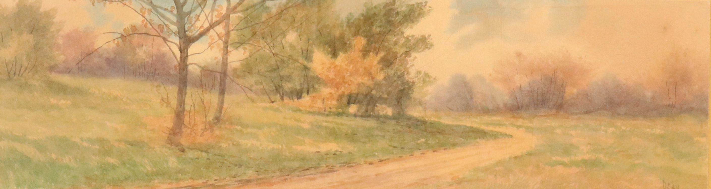 Landscape Watercolor Painting with Dirt Road, 19th Century