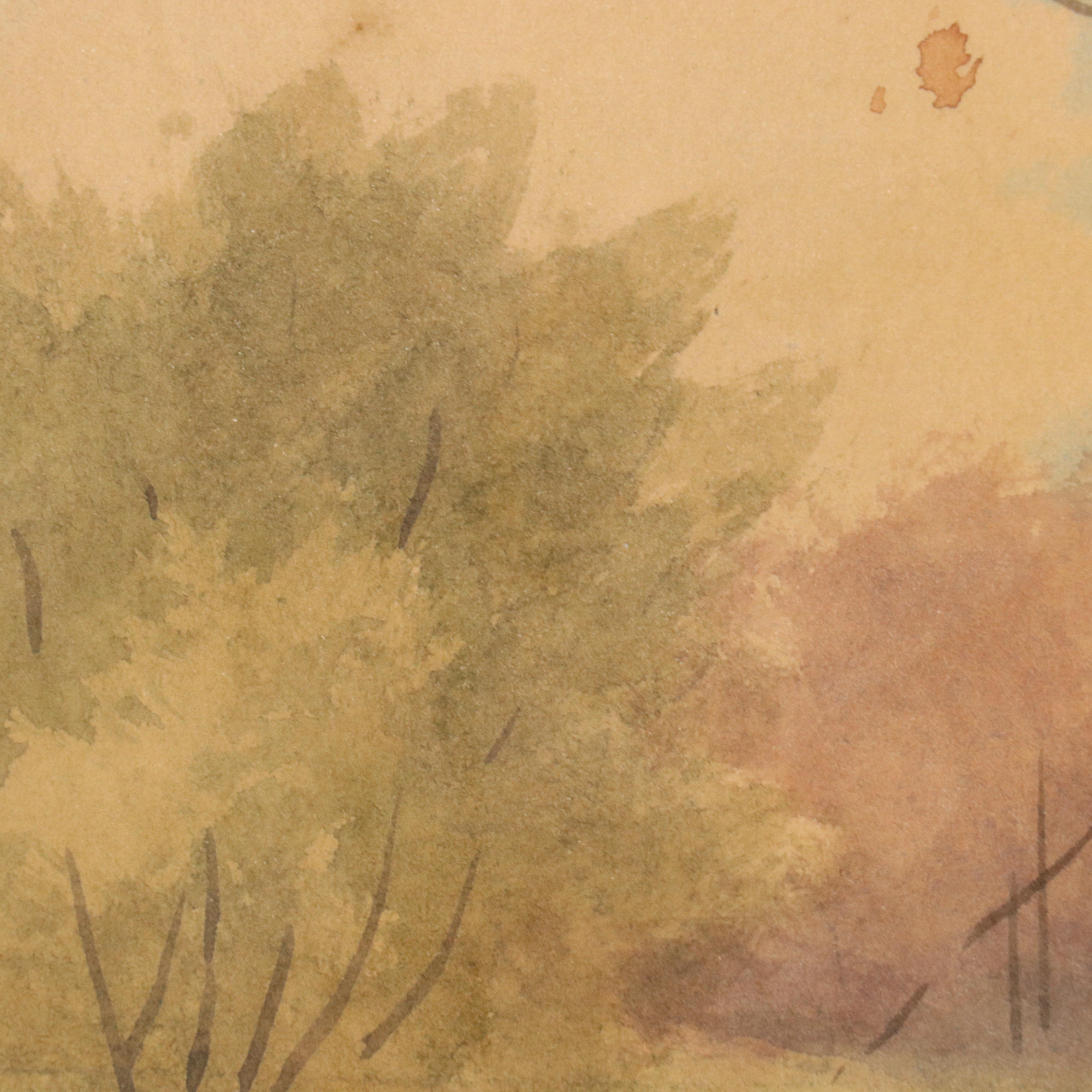 Landscape Watercolor Painting with Dirt Road, 19th Century