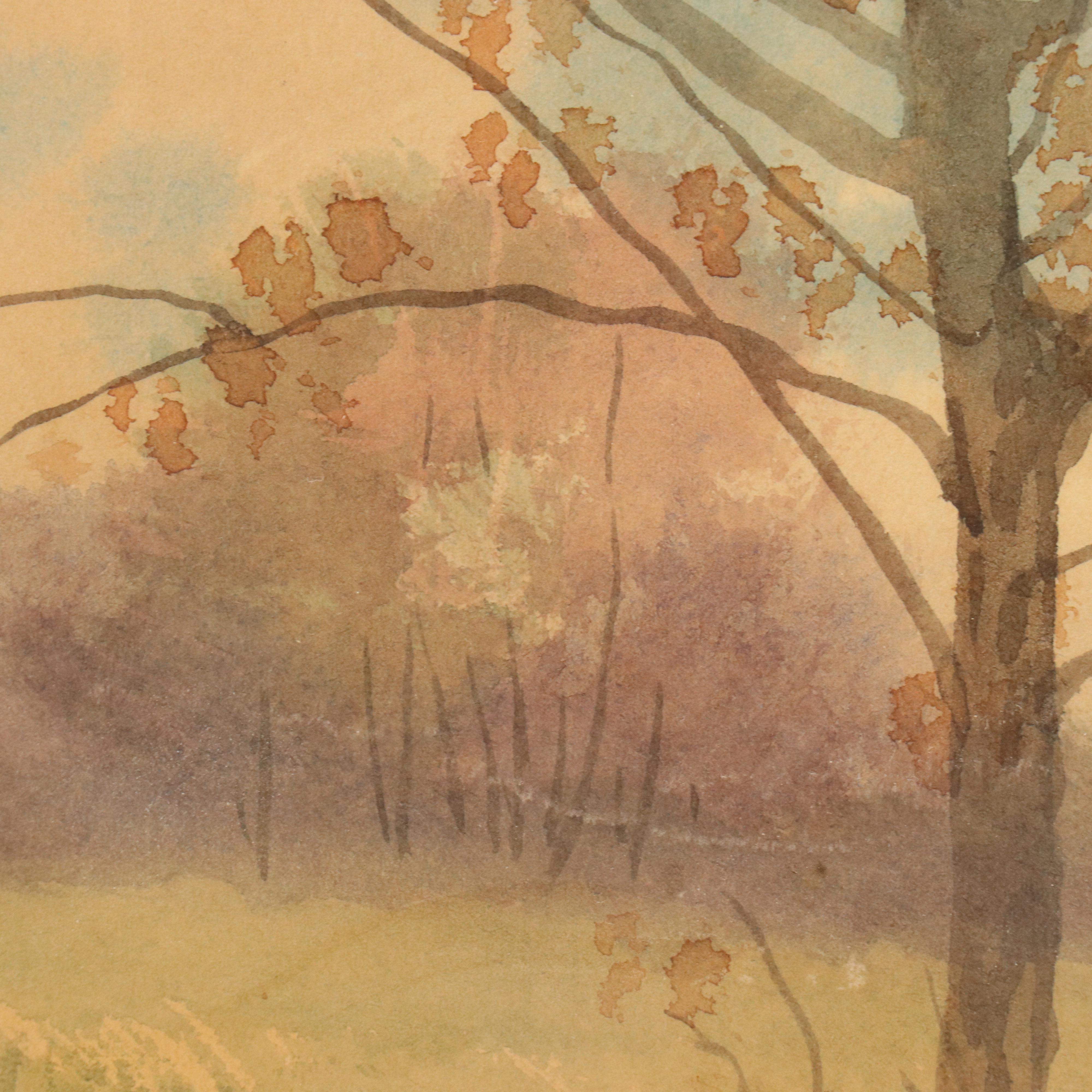 Landscape Watercolor Painting with Dirt Road, 19th Century