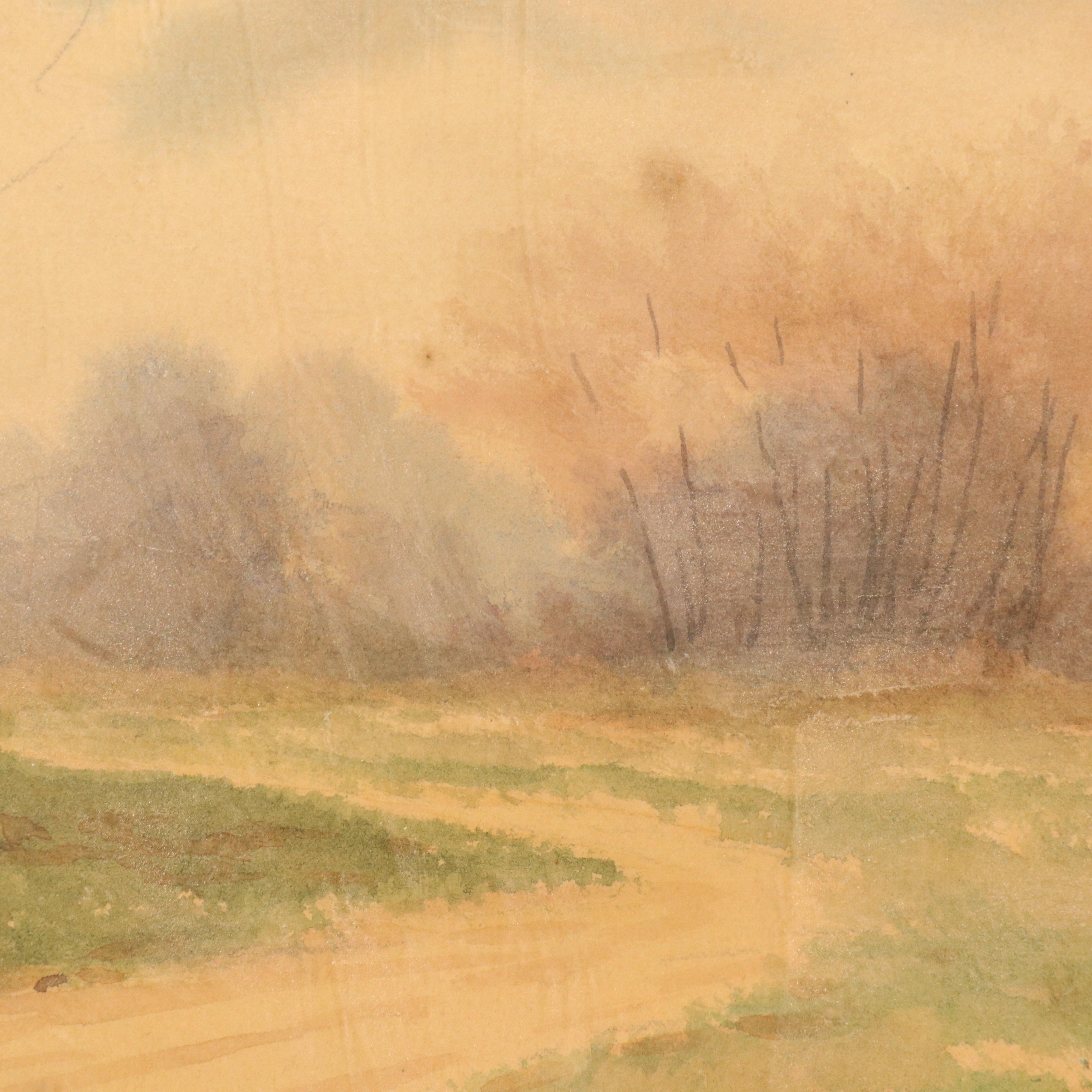 Landscape Watercolor Painting with Dirt Road, 19th Century