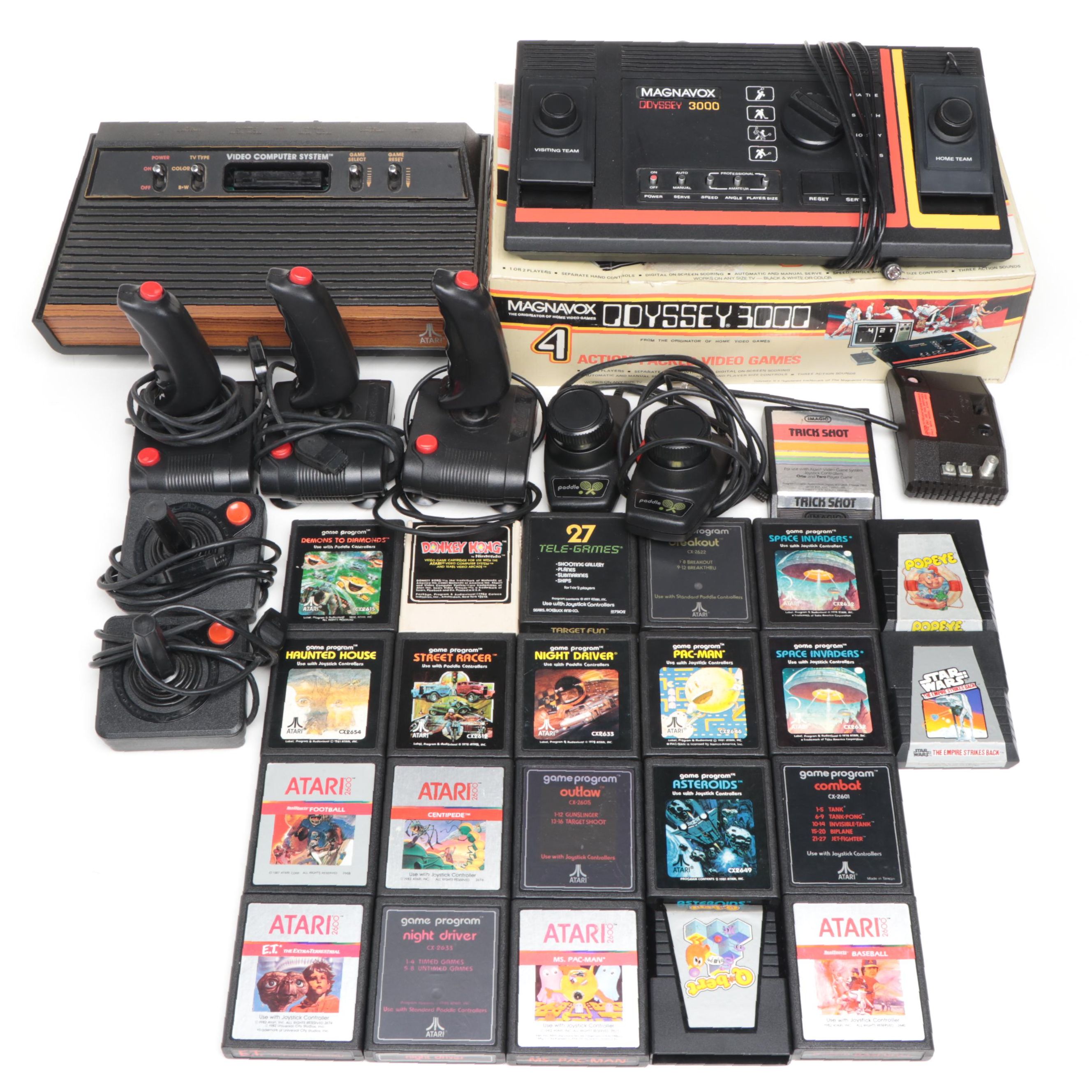Atari Video Computer System, Magnavox Odyssey 3000 with Games and More