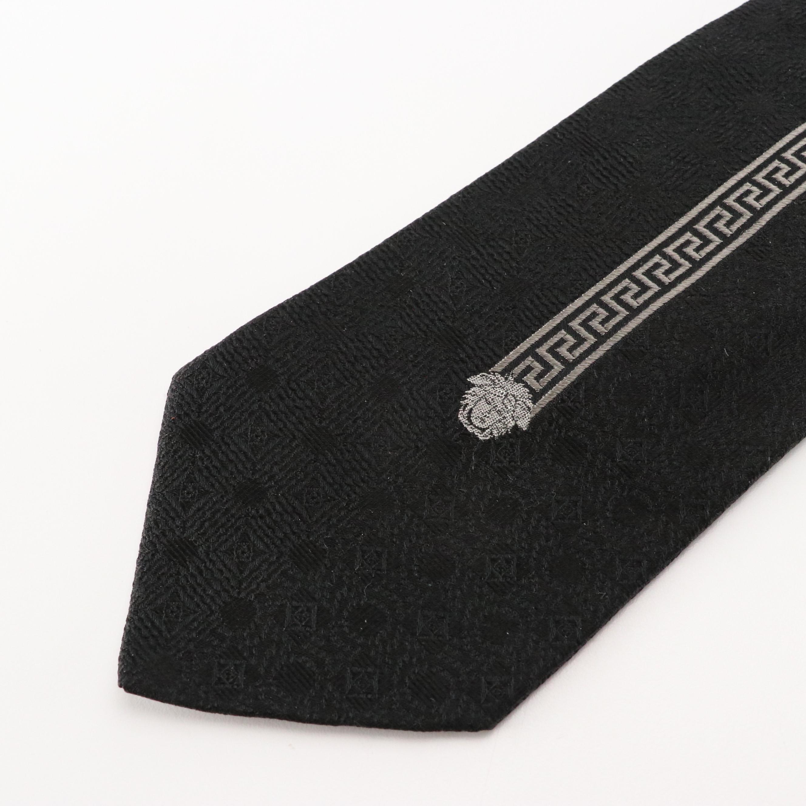 Gianni Versace Black Silk Jacquard Necktie