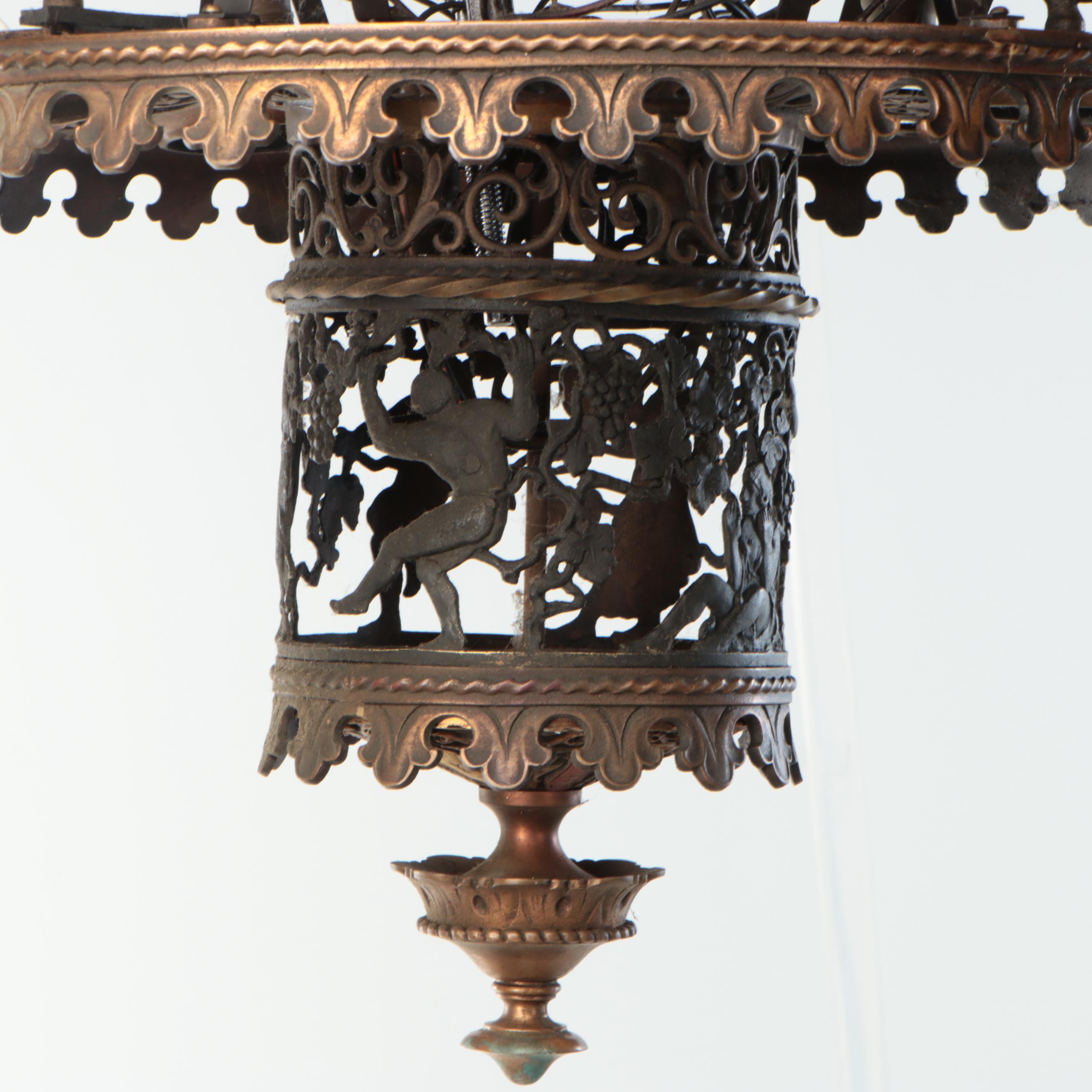 Beaux Arts Openwork Bachanalia Pendant Light with Polychrome Accents