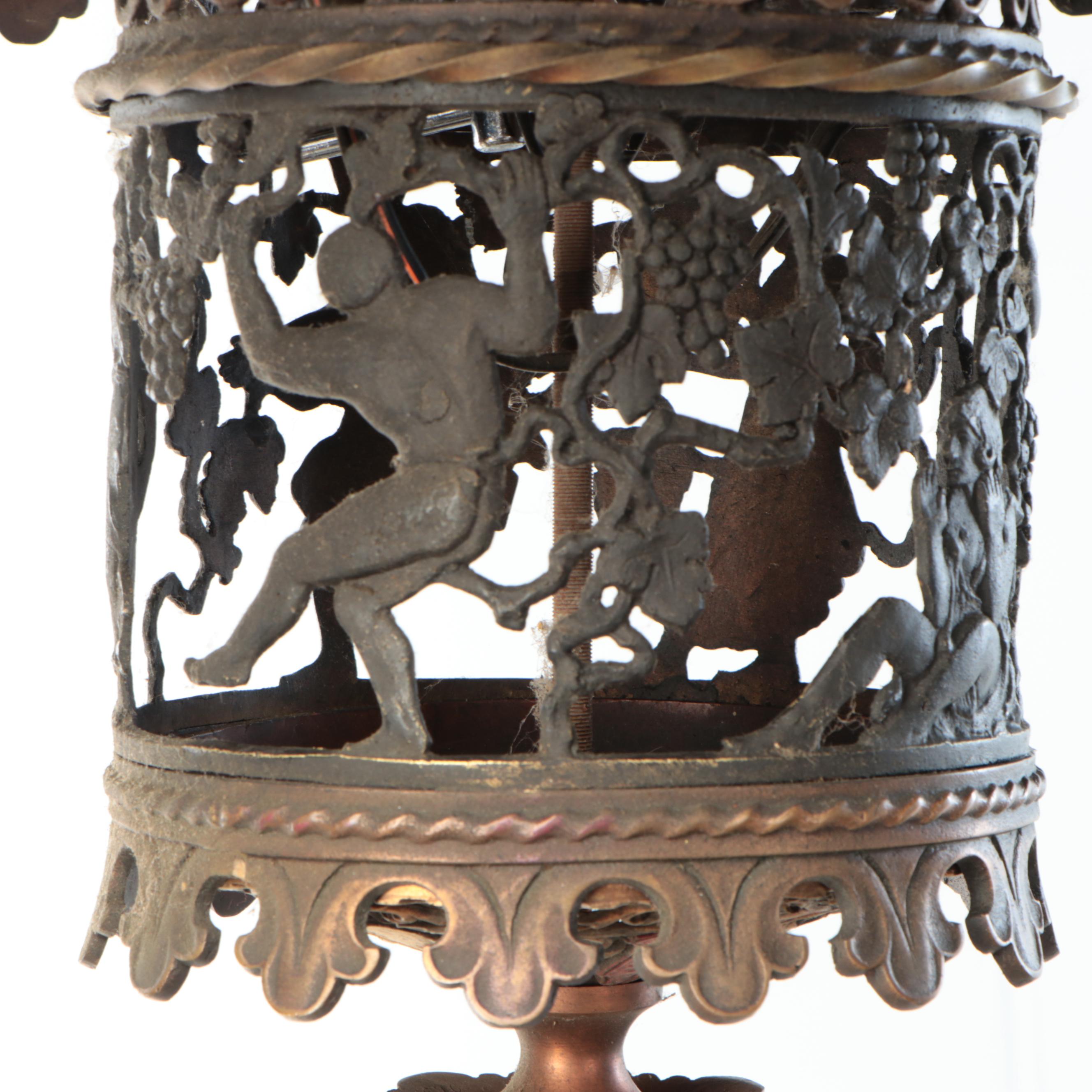 Beaux Arts Openwork Bachanalia Pendant Light with Polychrome Accents