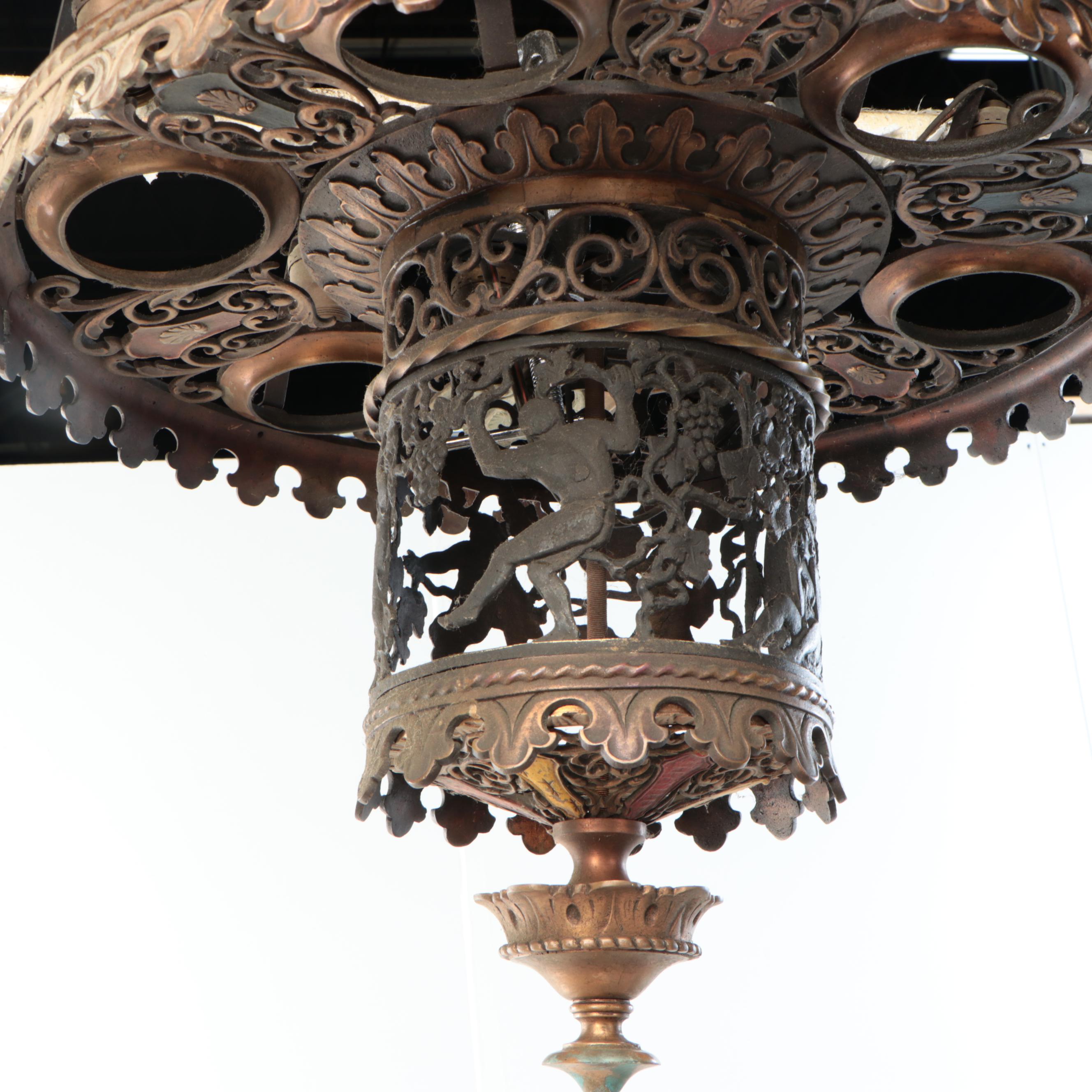Beaux Arts Openwork Bachanalia Pendant Light with Polychrome Accents