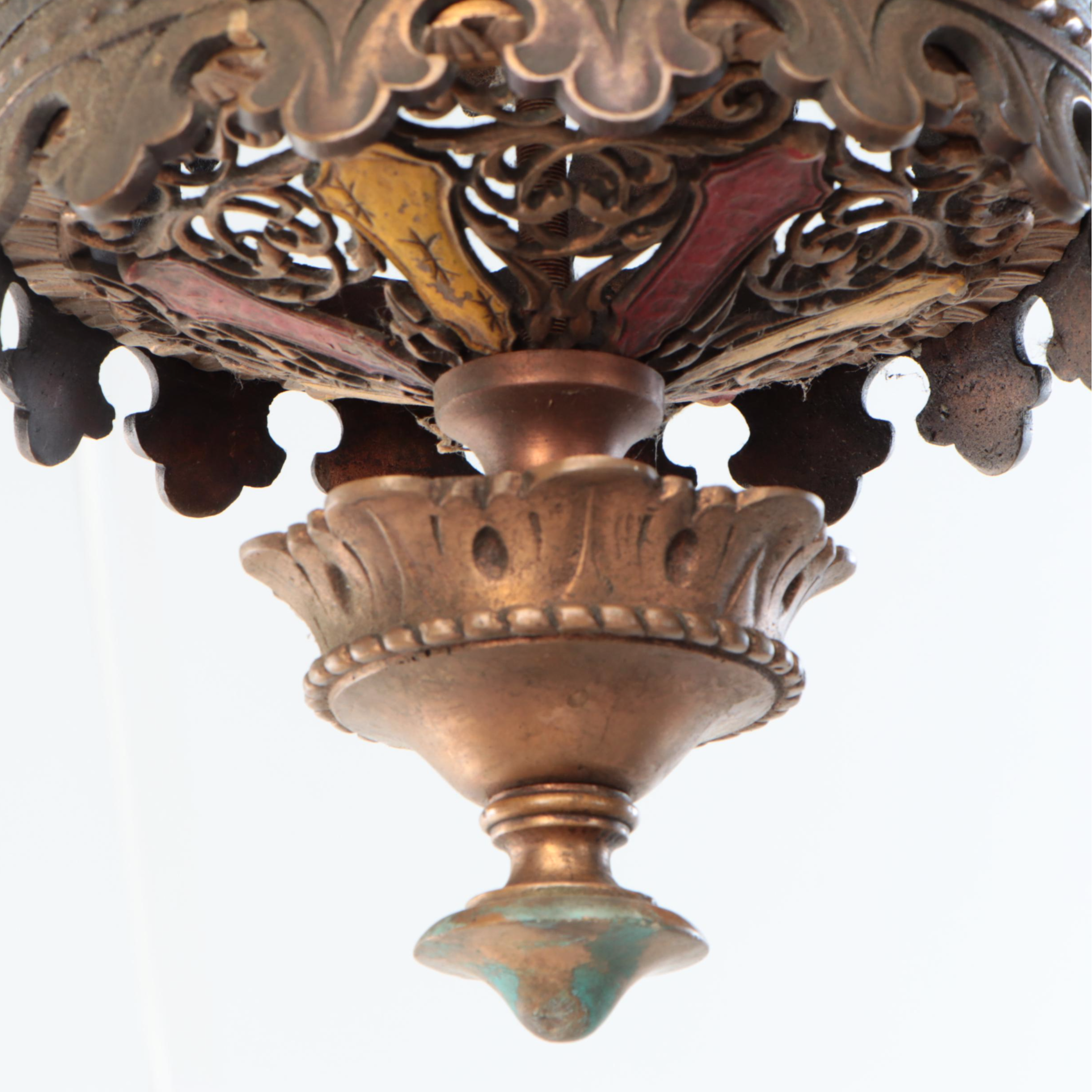 Beaux Arts Openwork Bachanalia Pendant Light with Polychrome Accents