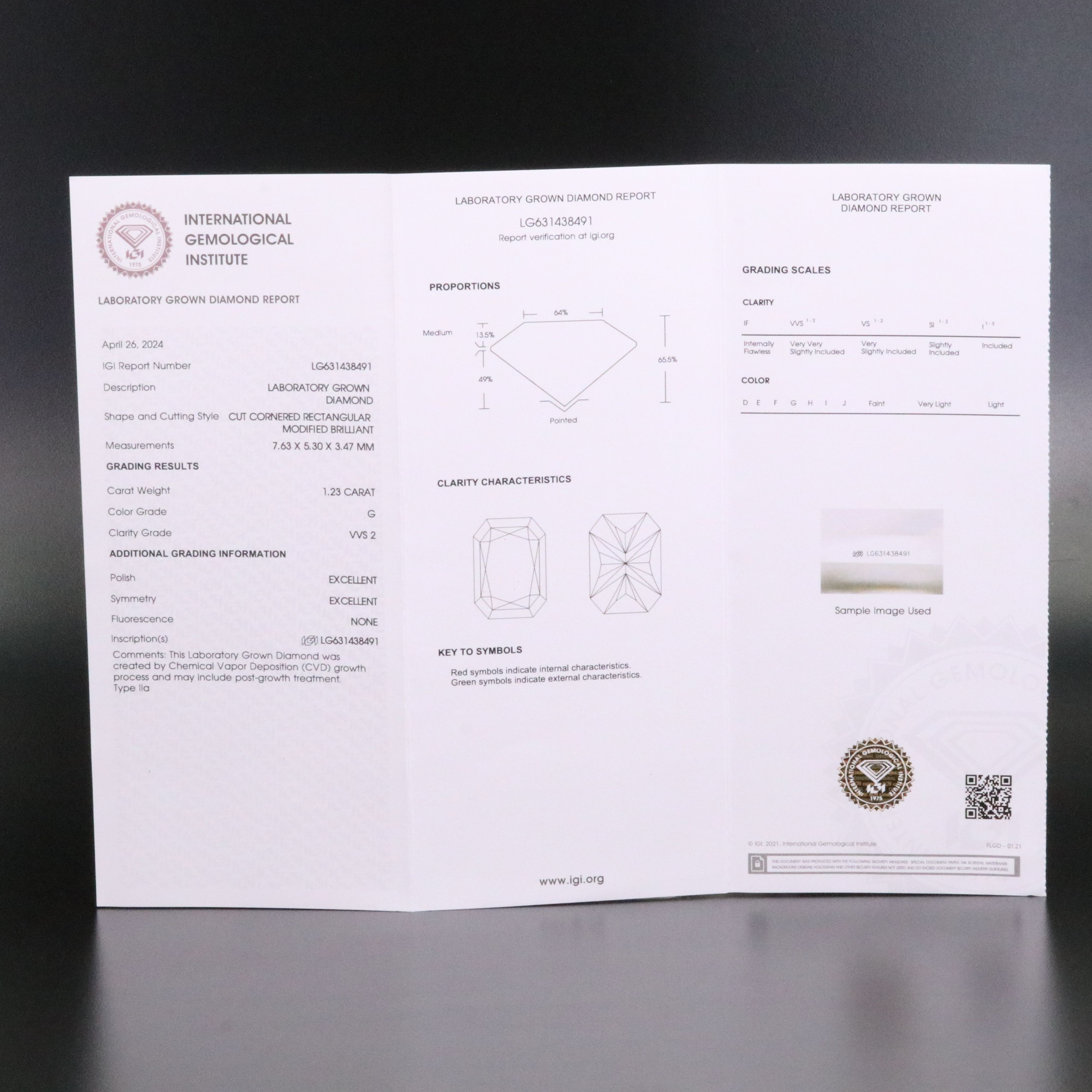 Loose 1.23 CT Lab Grown Diamond with IGI Report