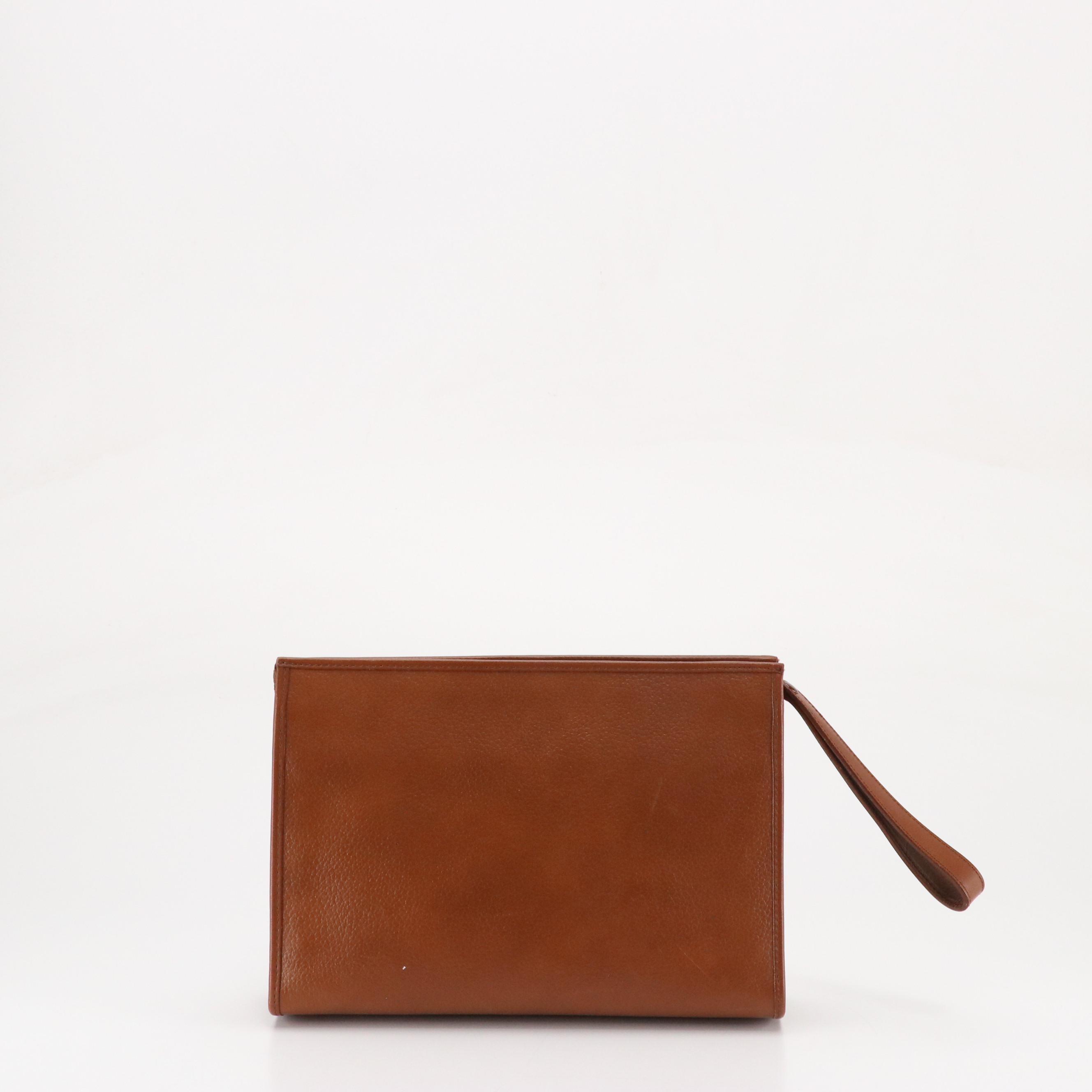 Burberrys Front Flap Pocket Wristelt Clutch in Brown Grained Leather